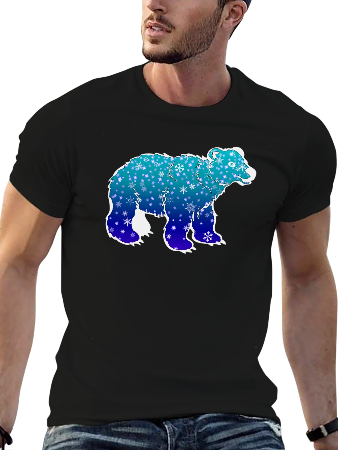 Winter Bear Graphic Tee - Black Cotton T-Shirt
