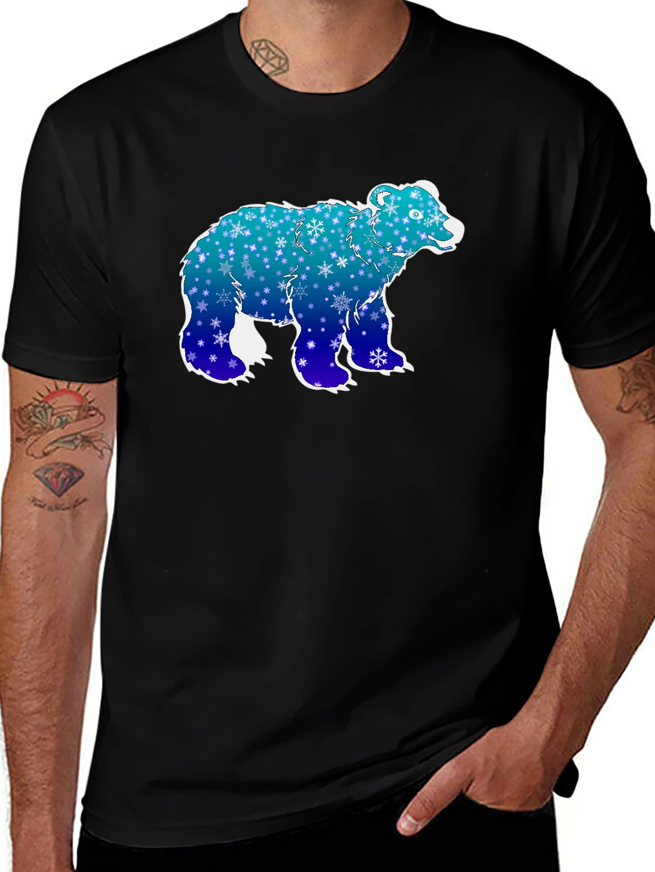 Winter Bear Graphic Tee - Black Cotton T-Shirt