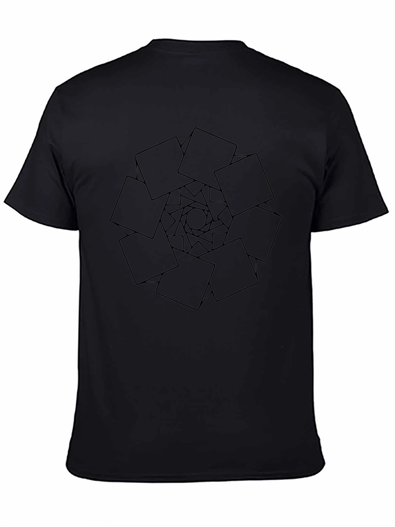 Abstract Geometric Squares Design Black T-Shirt