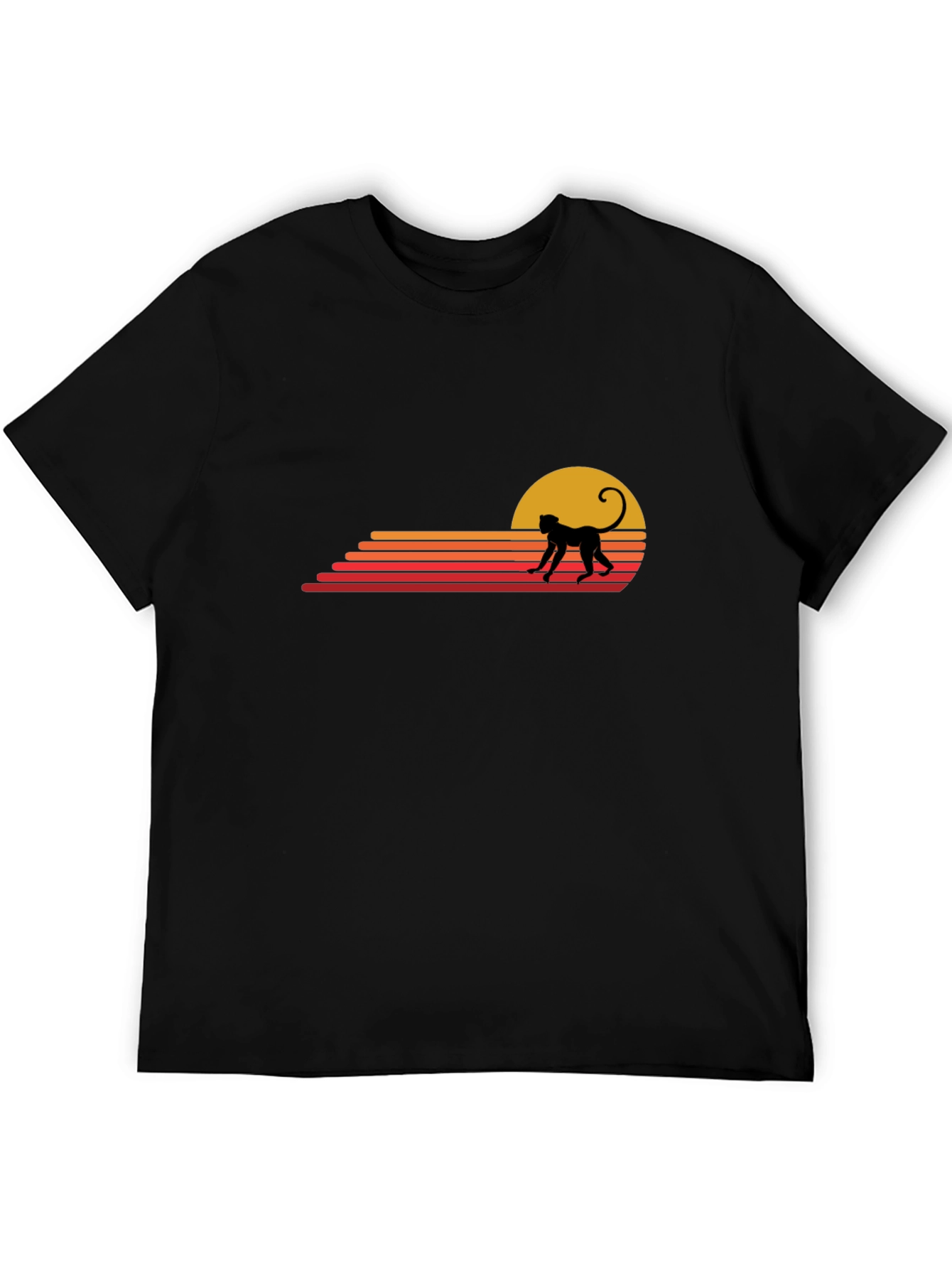 Retro Monkey Sunset Graphic Tee - Casual Black T-Shirt