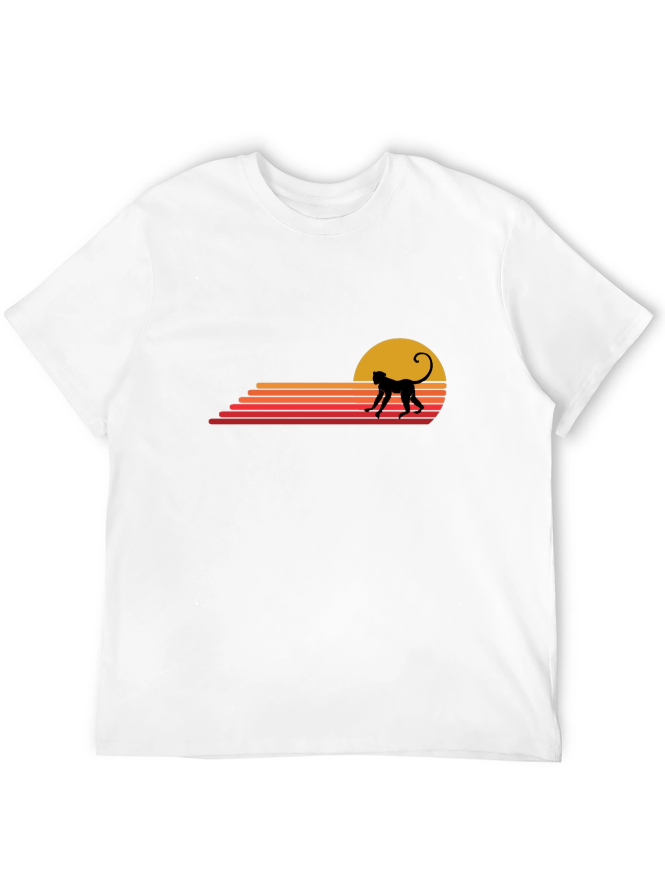 Retro Monkey Sunset Graphic Tee - Casual Black T-Shirt