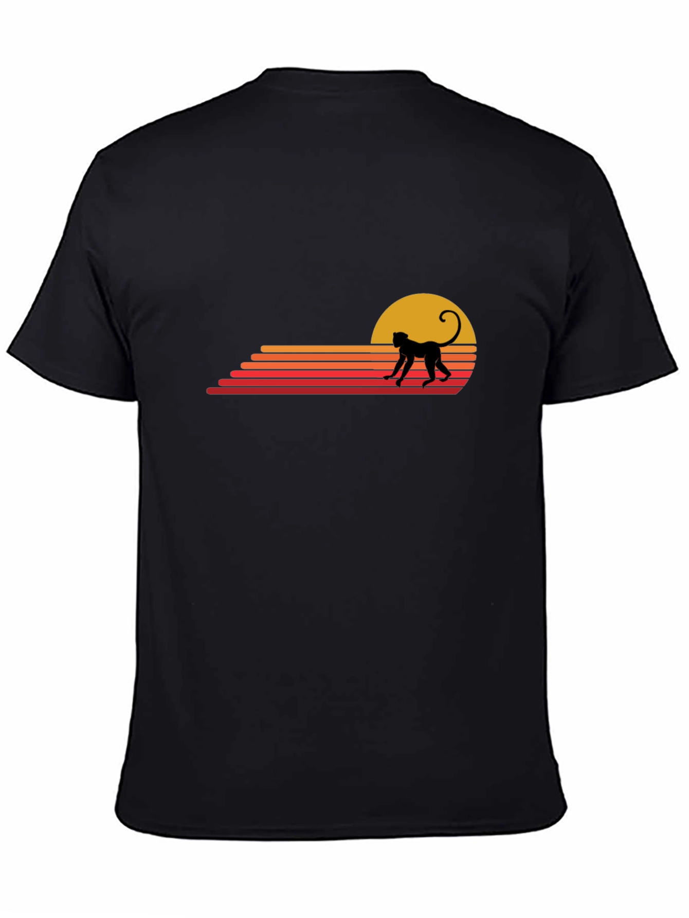 Retro Monkey Sunset Graphic Tee - Casual Black T-Shirt