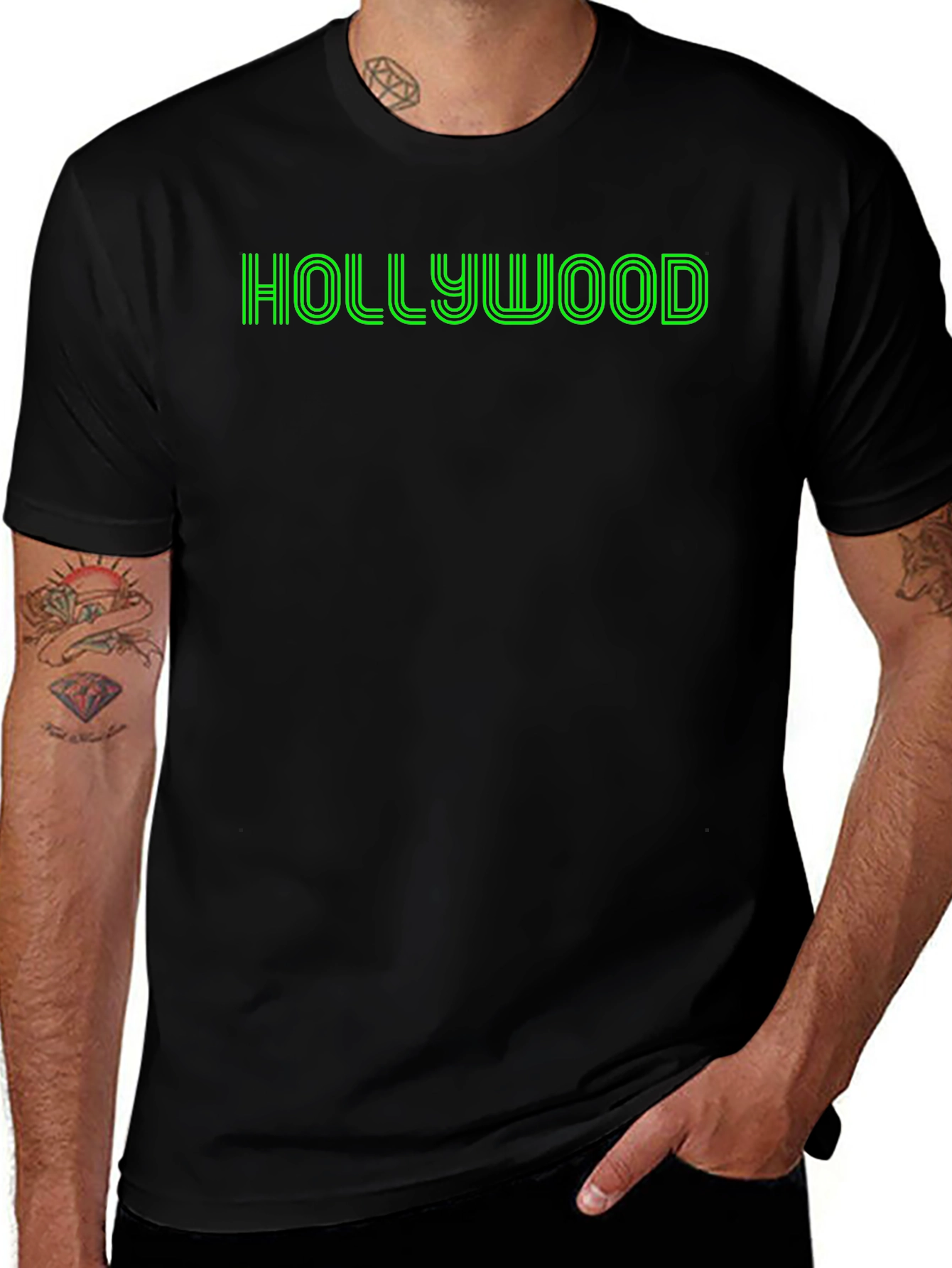 Hollywood Graphic Tee - Retro Style Black T-Shirt