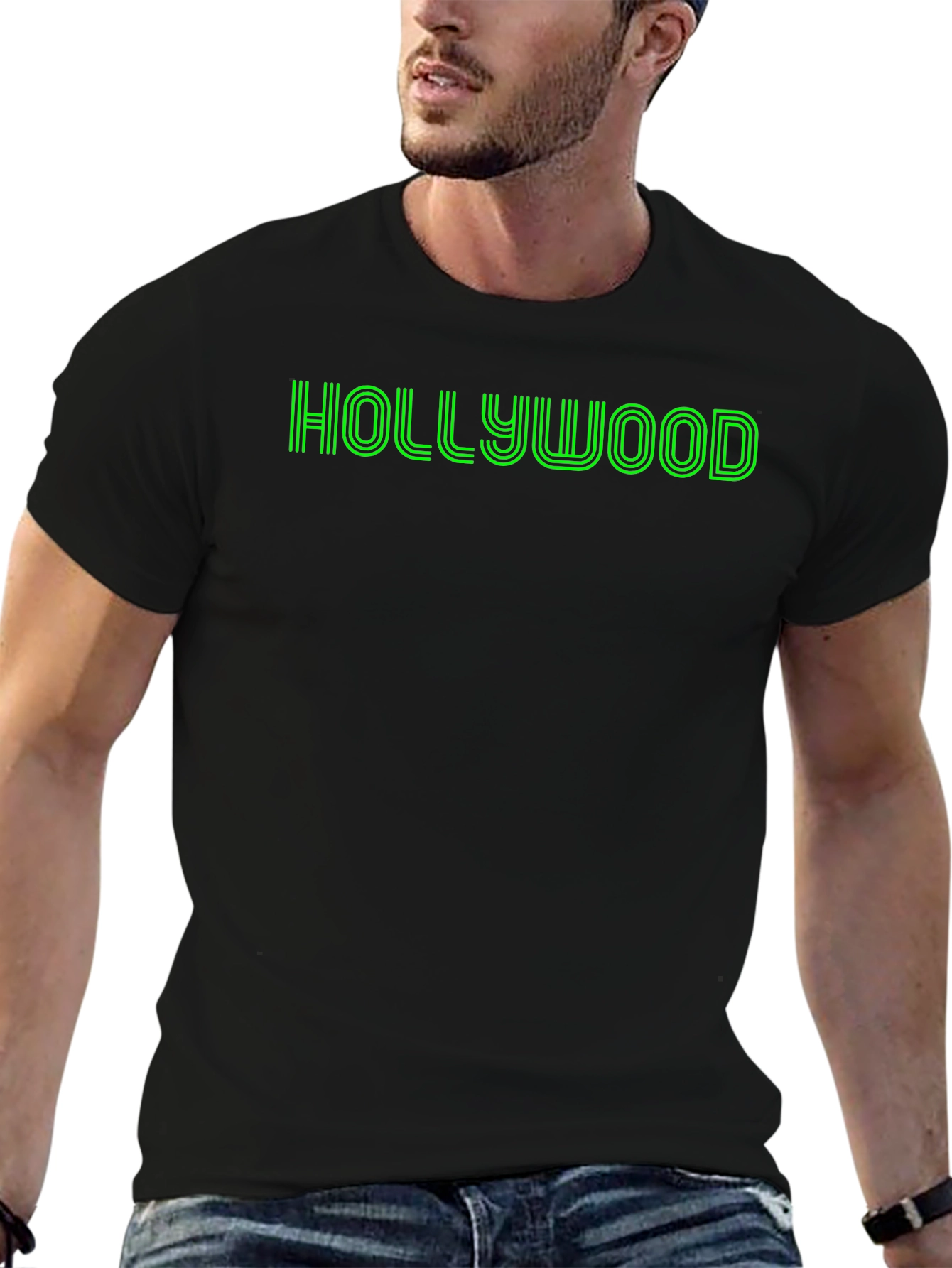 Hollywood Graphic Tee - Retro Style Black T-Shirt
