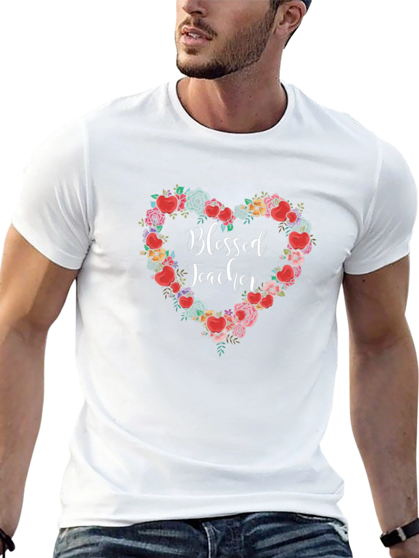 Blessed Teacher Floral Heart T-Shirt