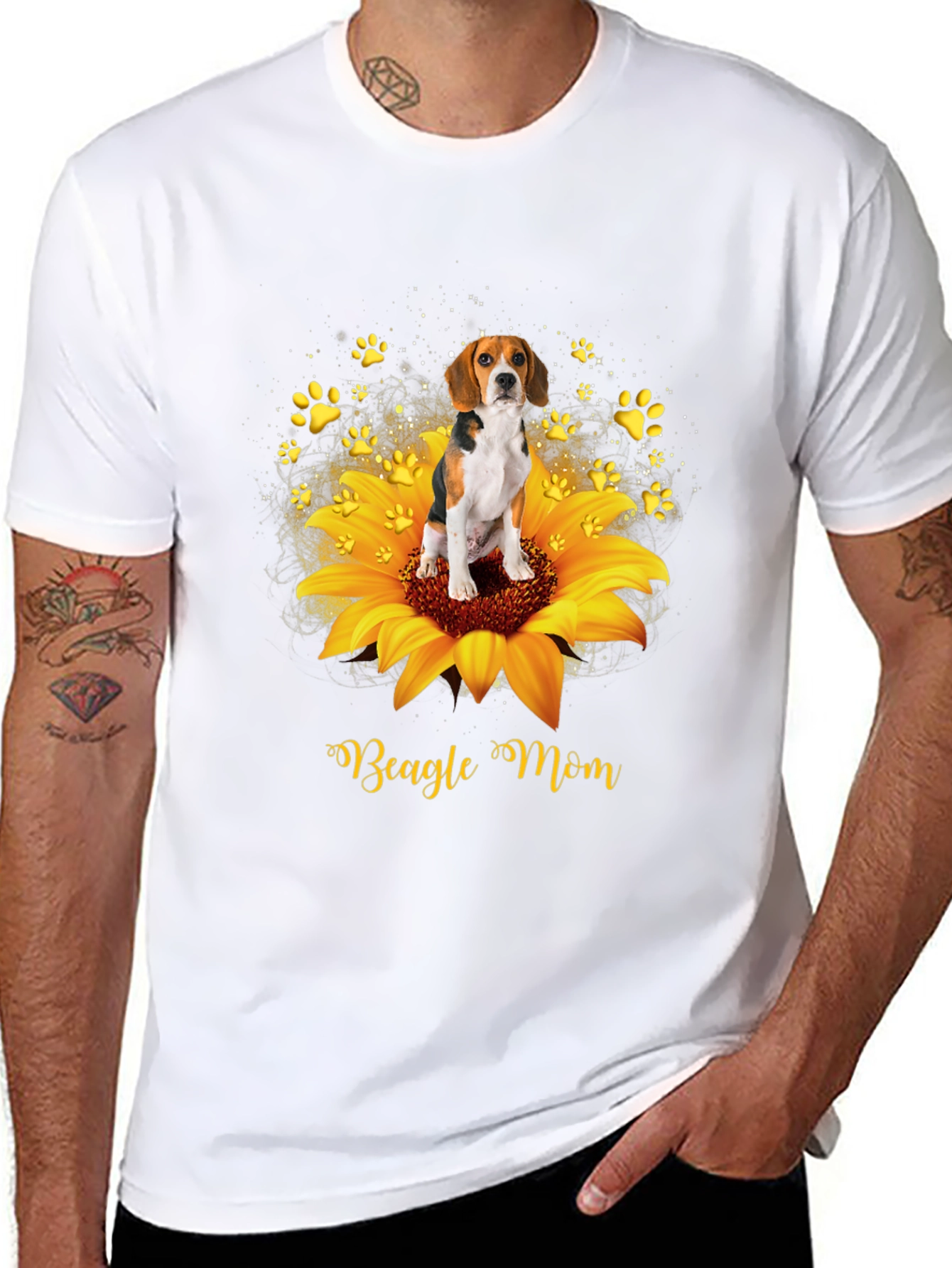 Beagle Mom Sunflower Graphic T-Shirt