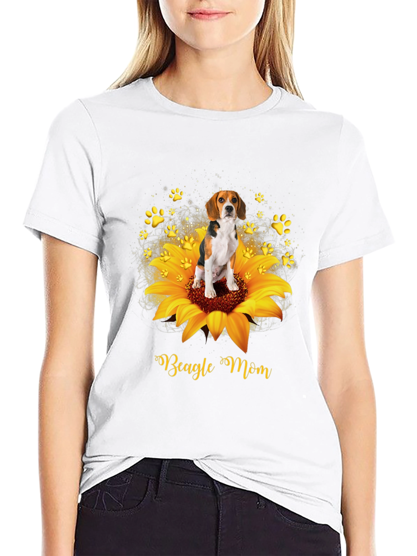 Beagle Mom Sunflower Graphic T-Shirt