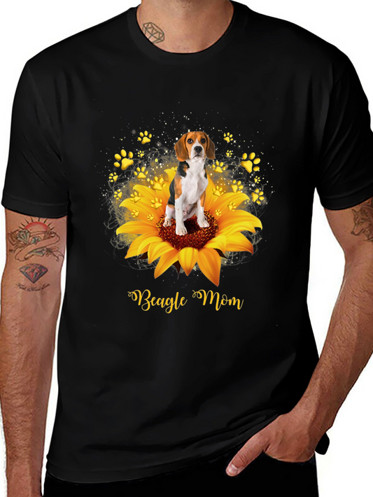 Beagle Mom Sunflower Graphic T-Shirt