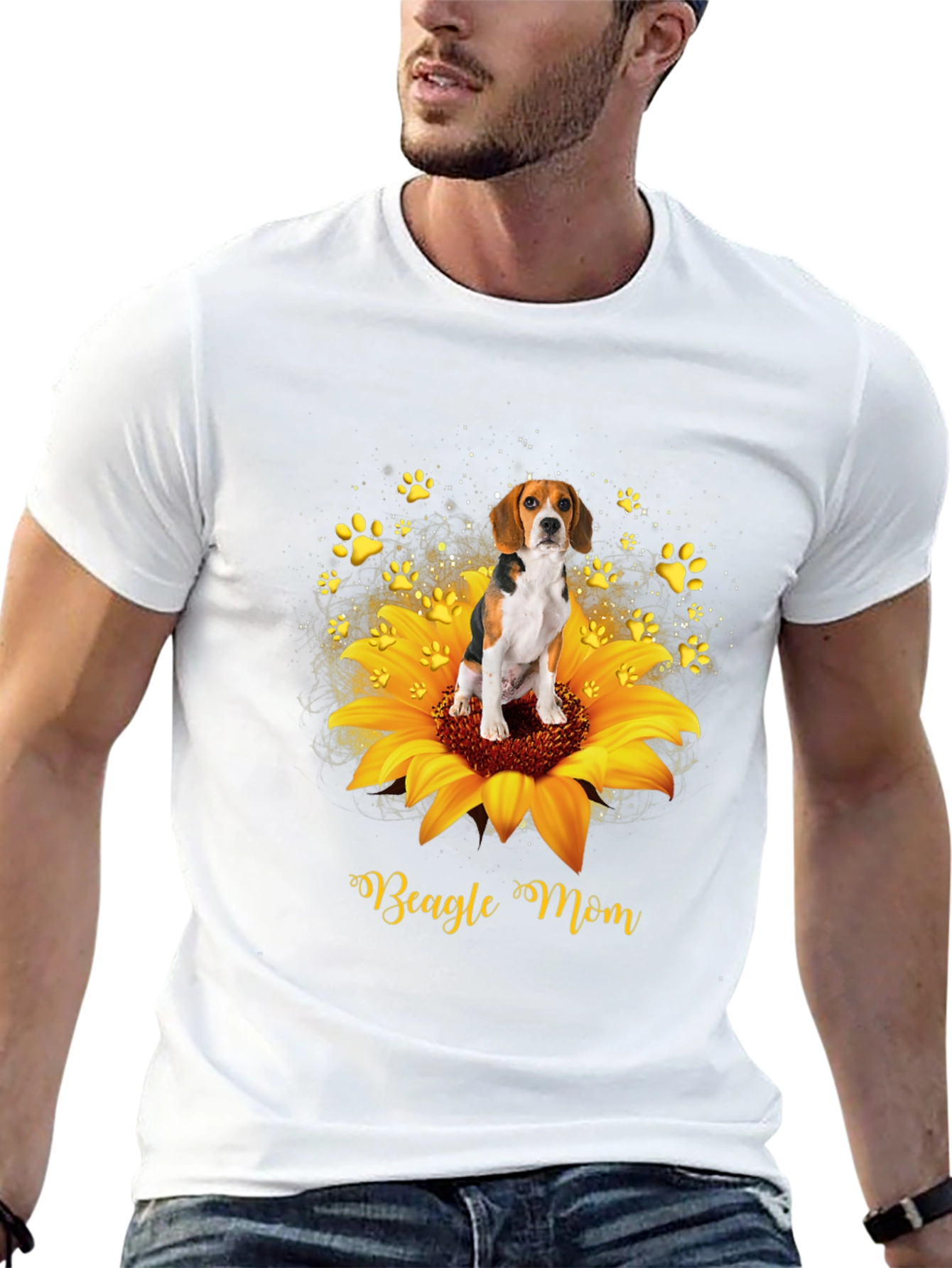 Beagle Mom Sunflower Graphic T-Shirt