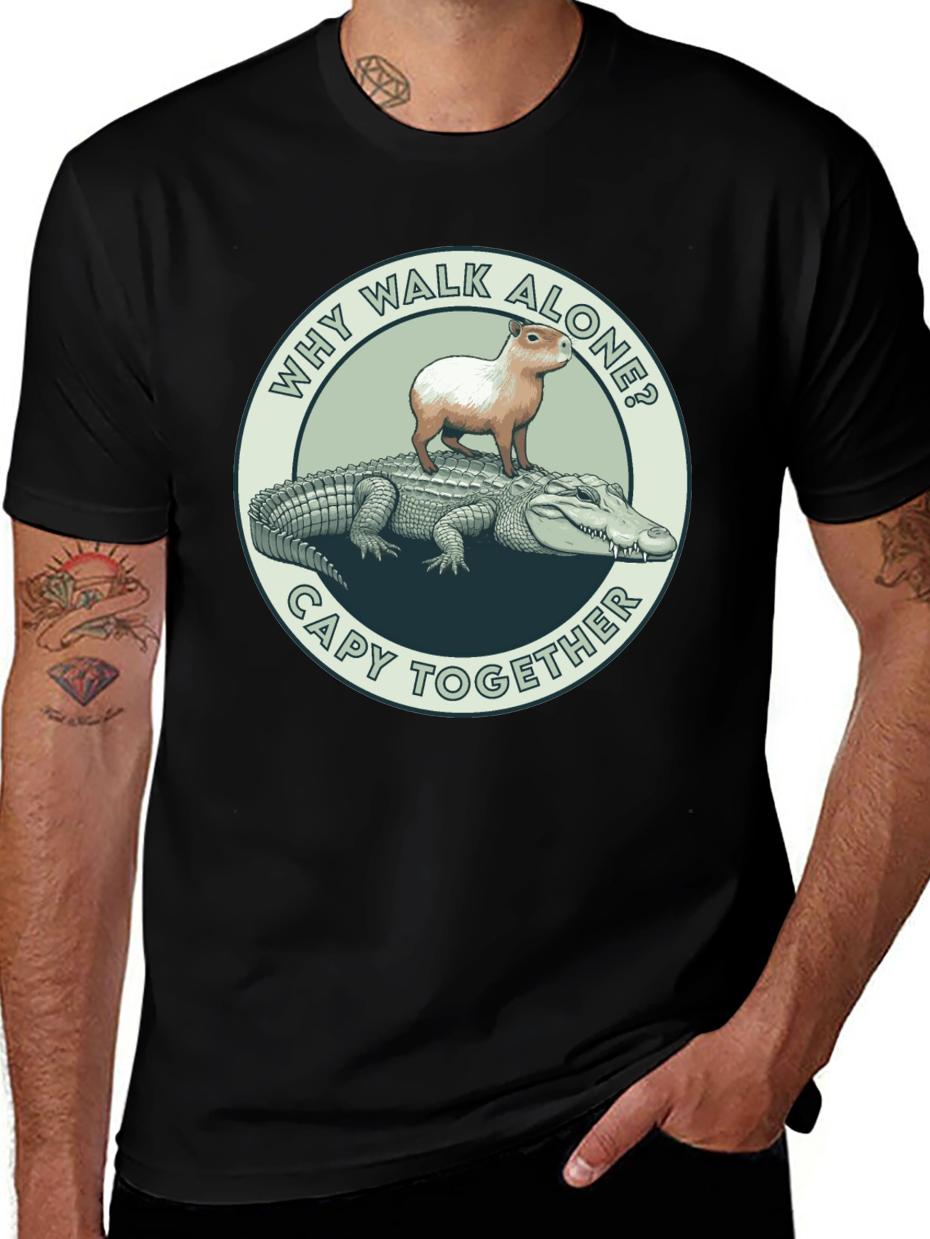 Capybara and Alligator Graphic T-Shirt