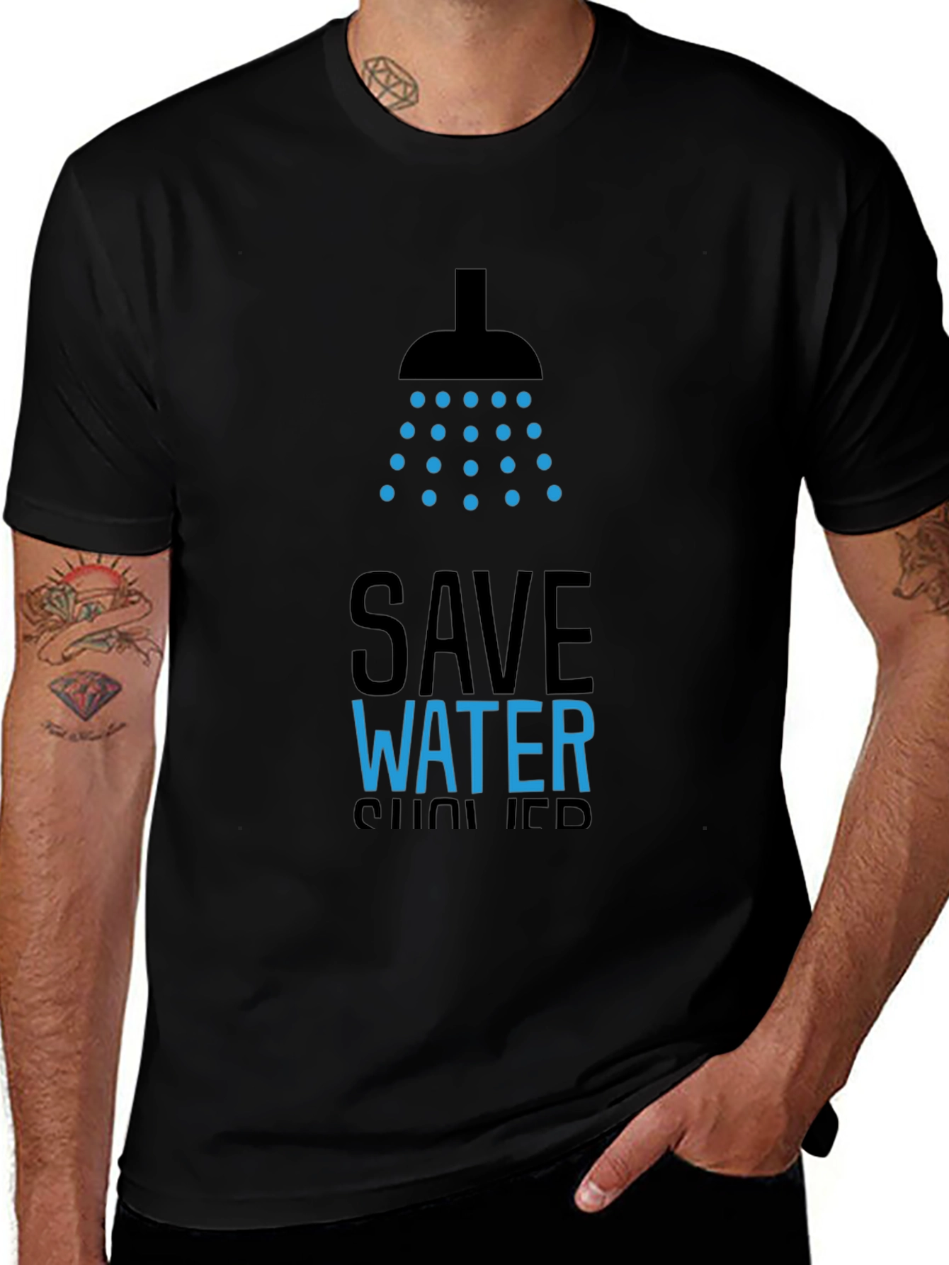 Save Water Shower T-Shirt - Black Graphic Tee