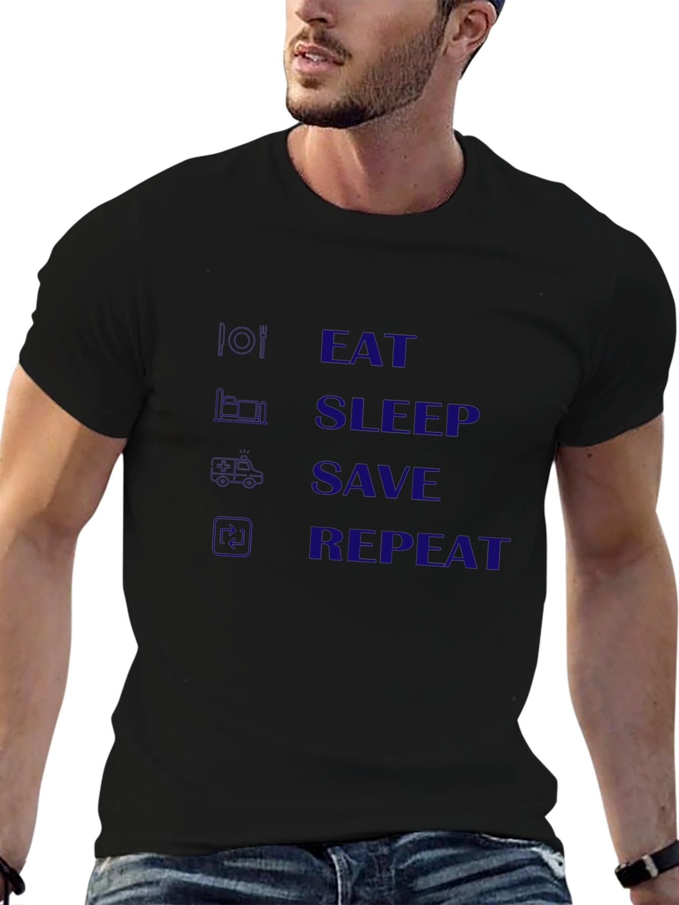 Eat Sleep Save Repeat Black Graphic Tee
