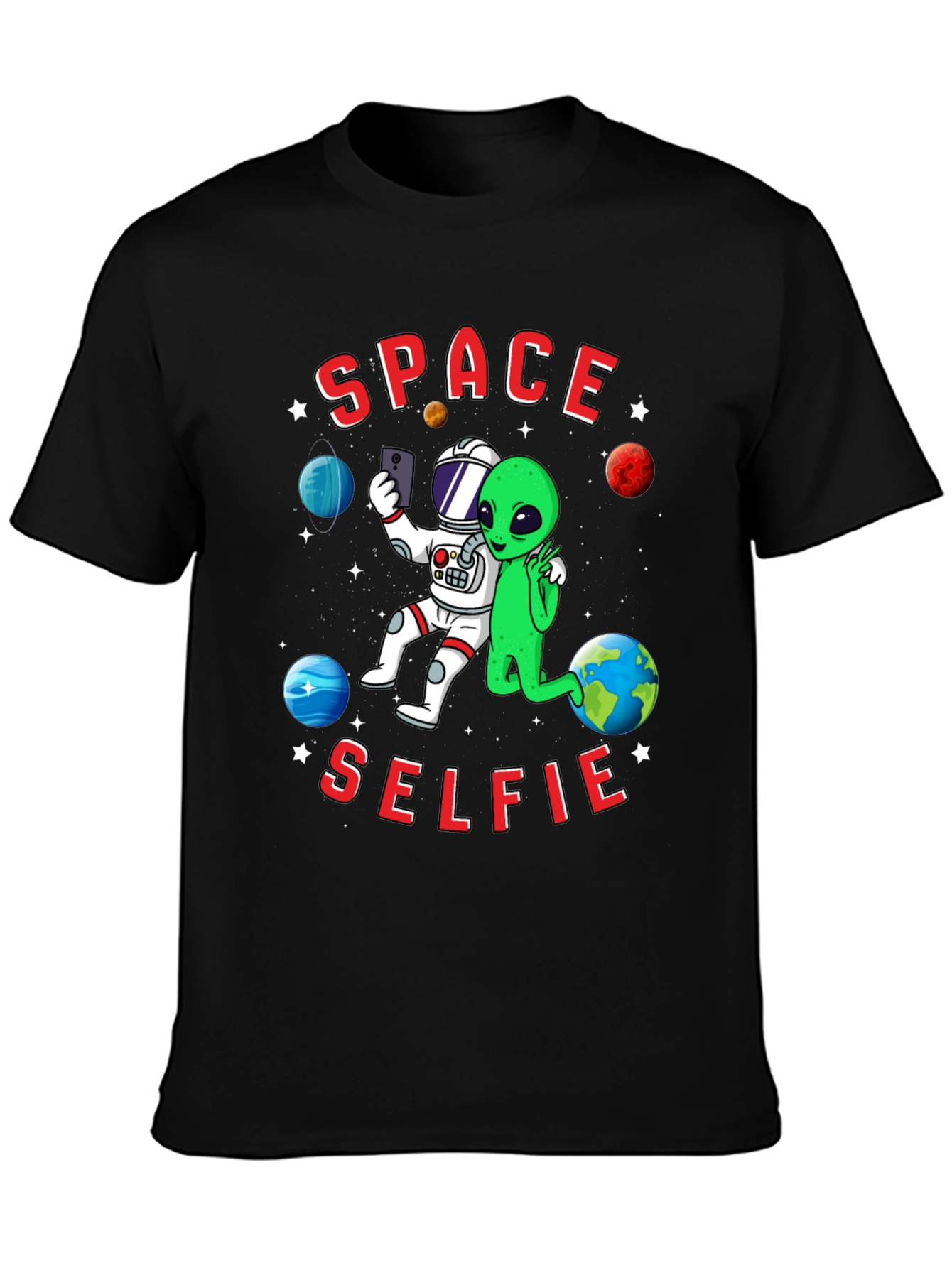 Space Selfie T-Shirt - Astronaut & Alien Graphic Tee