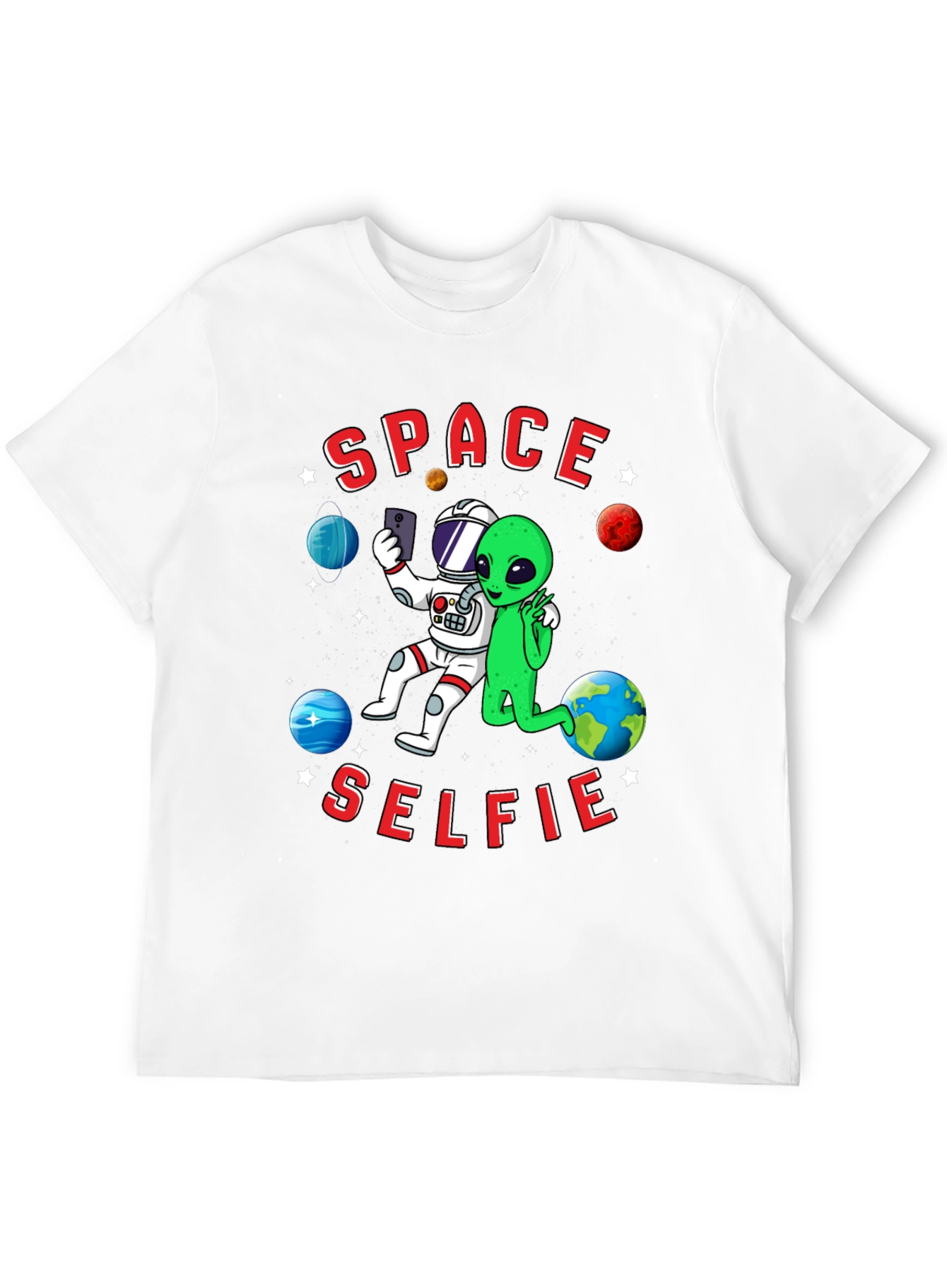Space Selfie T-Shirt - Astronaut & Alien Graphic Tee