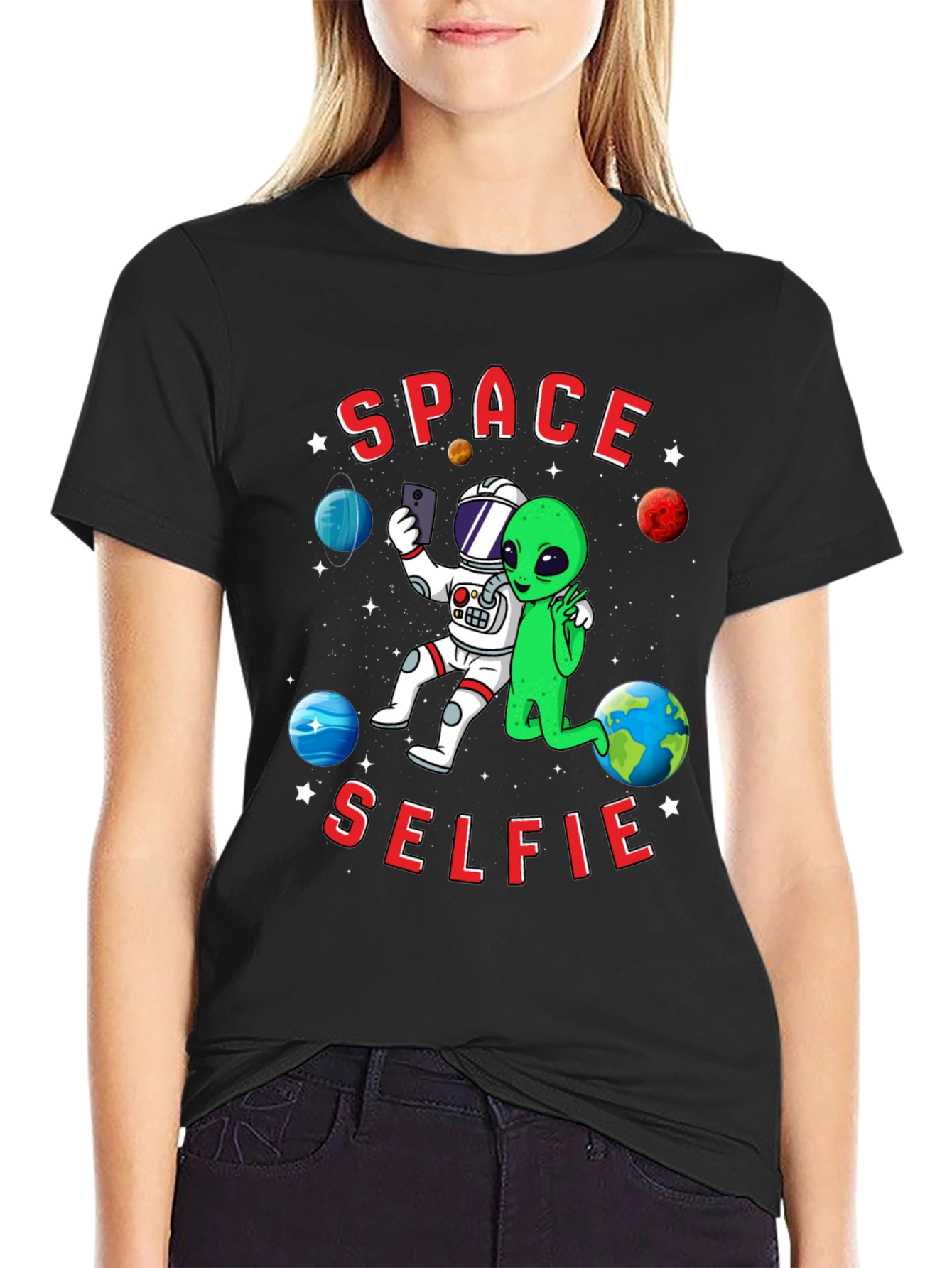Space Selfie T-Shirt - Astronaut & Alien Graphic Tee
