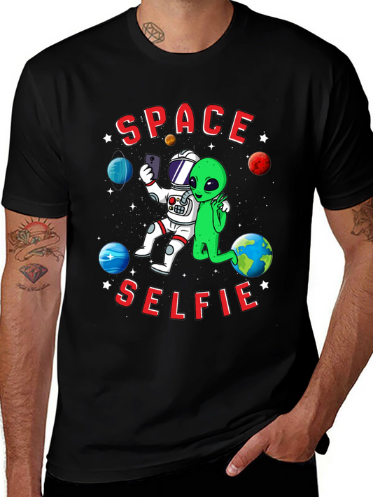 Space Selfie T-Shirt - Astronaut & Alien Graphic Tee
