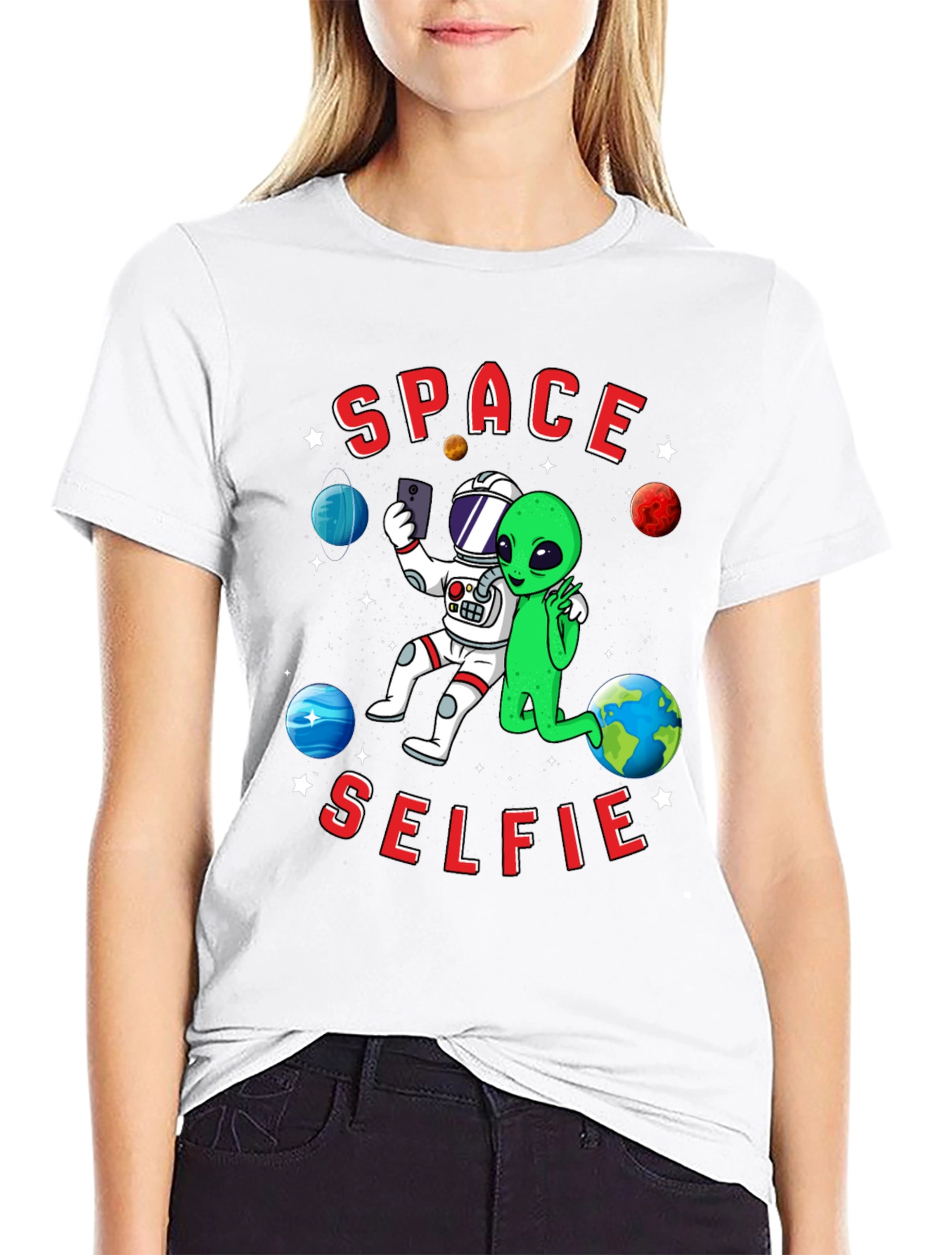 Space Selfie T-Shirt - Astronaut & Alien Graphic Tee