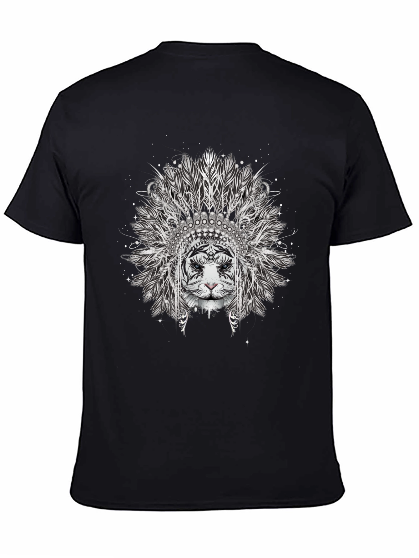 Tiger Headdress Graphic Print Black T-Shirt