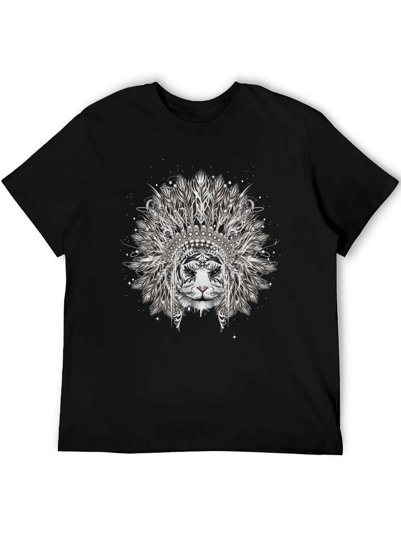 Tiger Headdress Graphic Print Black T-Shirt