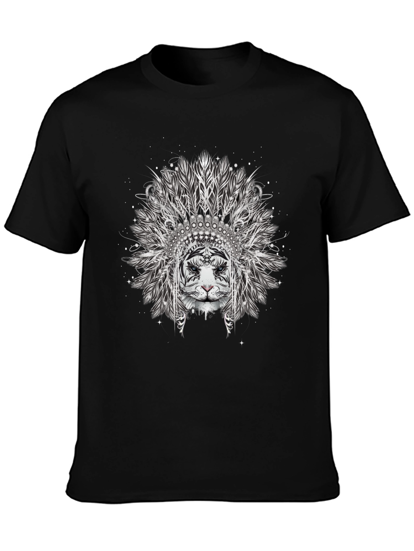 Tiger Headdress Graphic Print Black T-Shirt