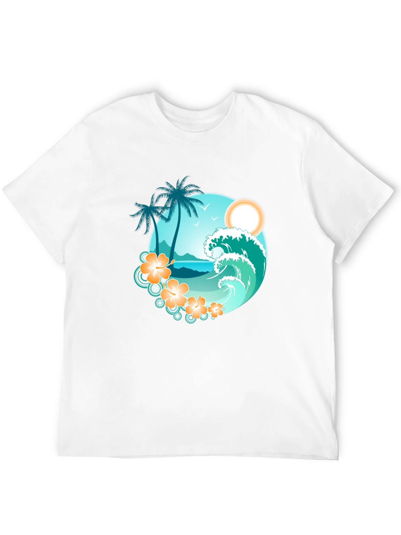 Tropical Beach Scene Graphic Tee - Black
