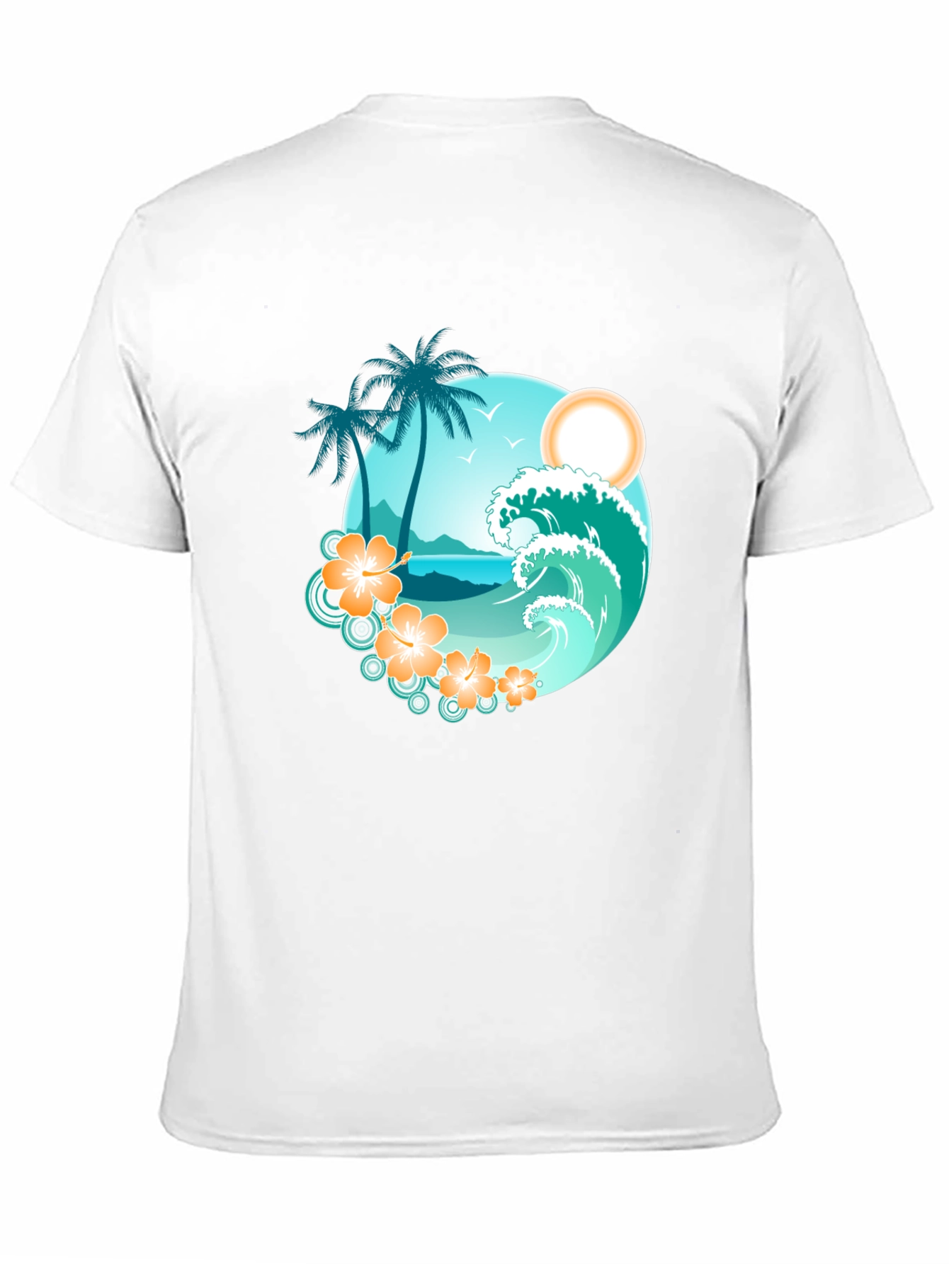 Tropical Beach Scene Graphic Tee - Black