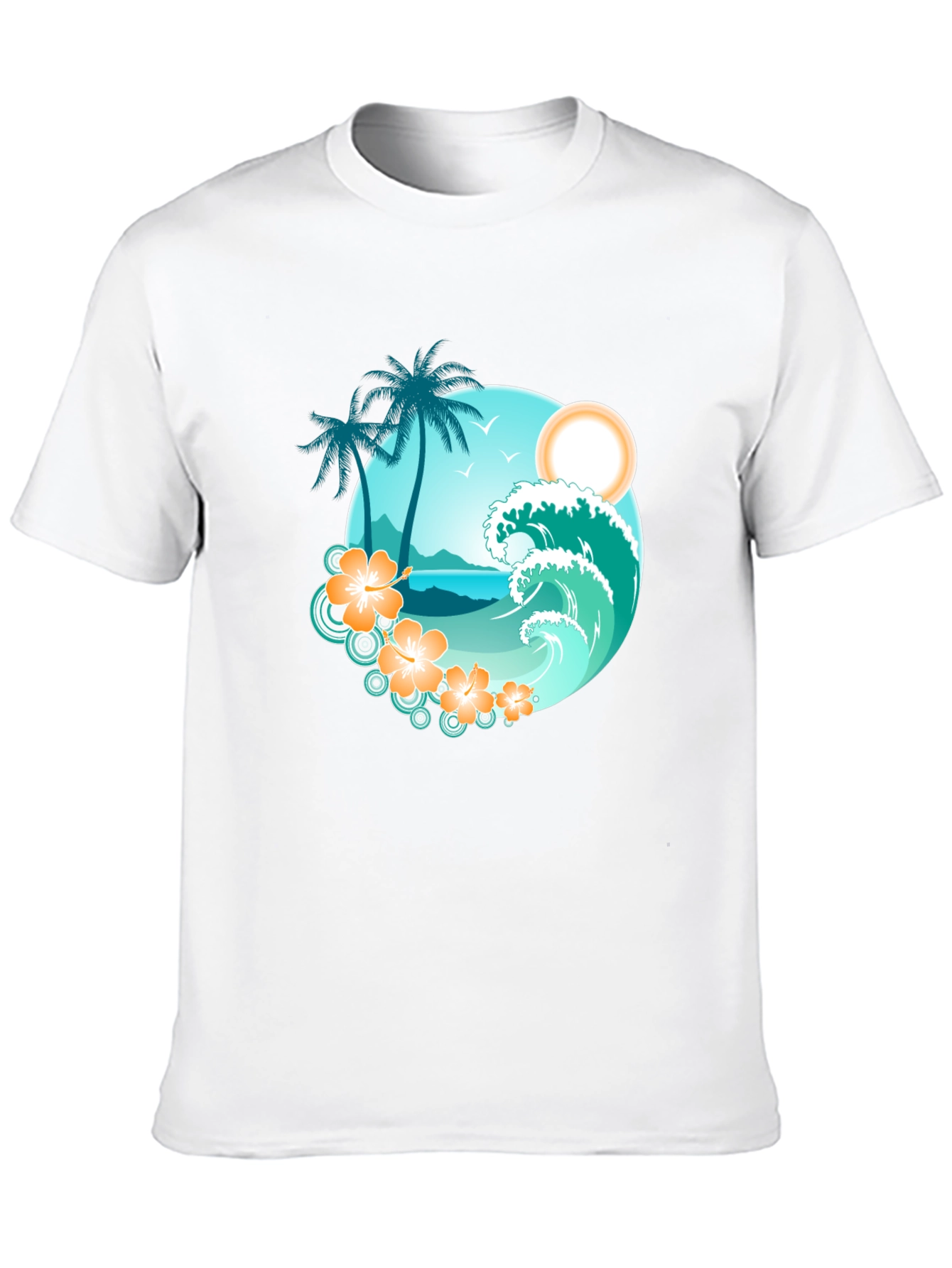 Tropical Beach Scene Graphic Tee - Black
