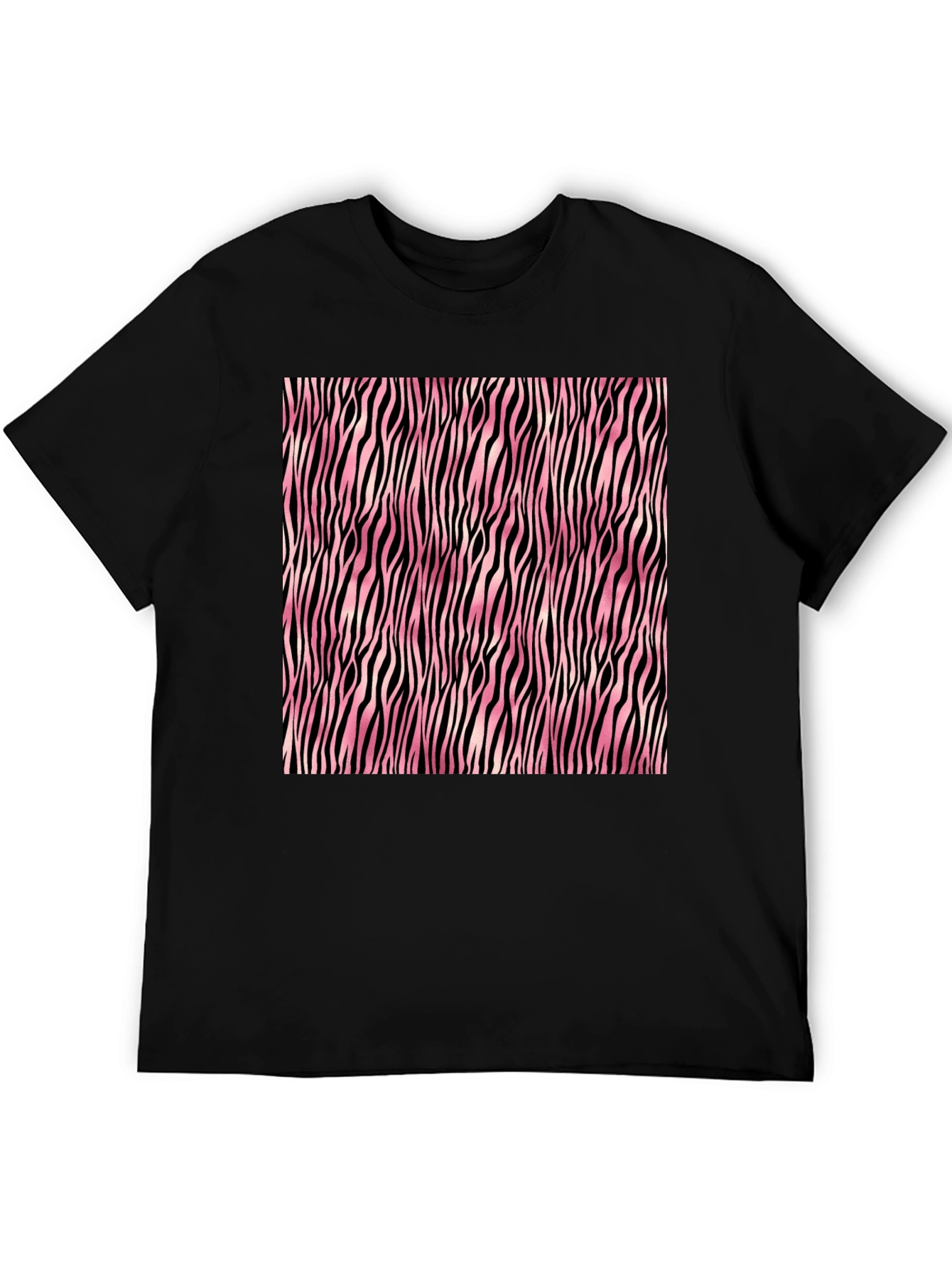Pink Zebra Stripe Print Crew Neck T-Shirt