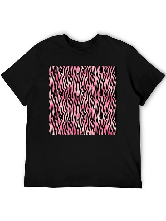 Pink Zebra Stripe Print Crew Neck T-Shirt