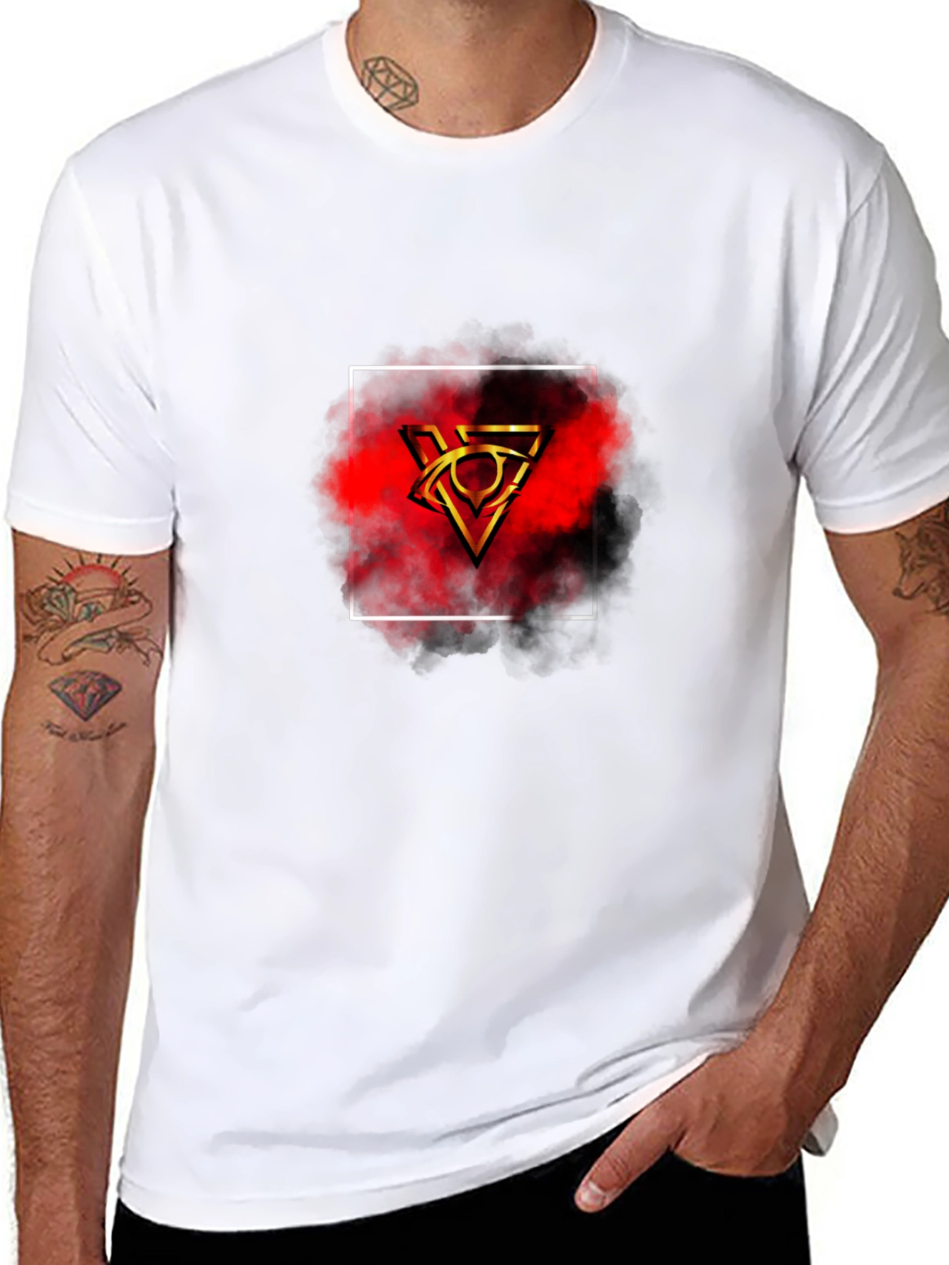 Mens Black T-Shirt with Geometric Graphic Print