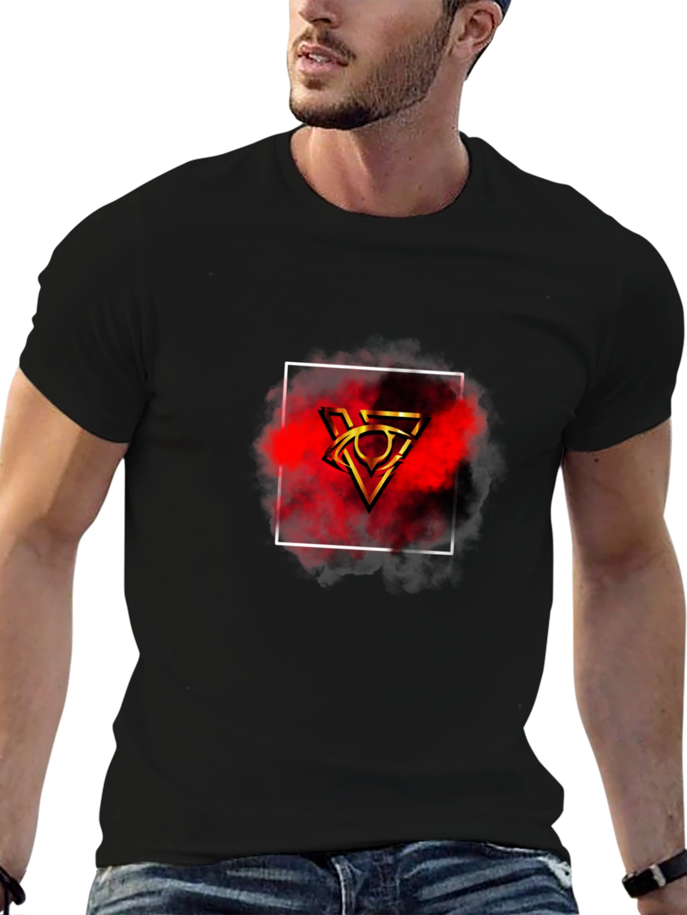 Mens Black T-Shirt with Geometric Graphic Print