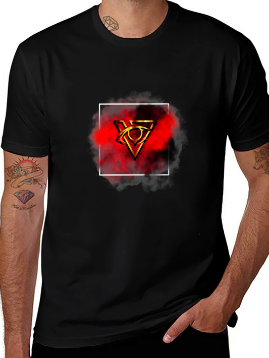 Mens Black T-Shirt with Geometric Graphic Print