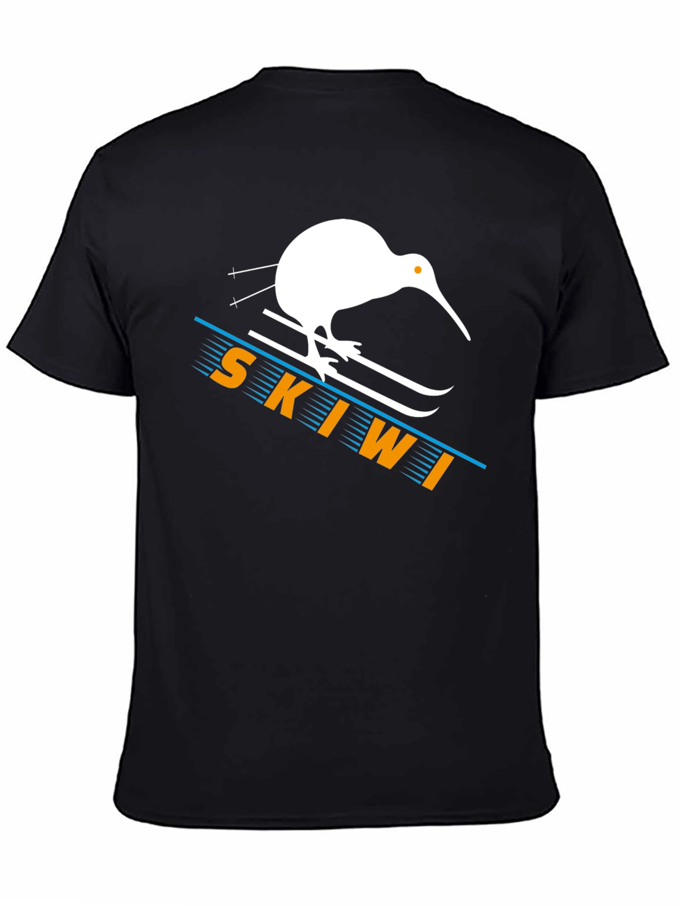 Skiwi T-Shirt - Black Cotton Kiwi Bird Skiing Tee