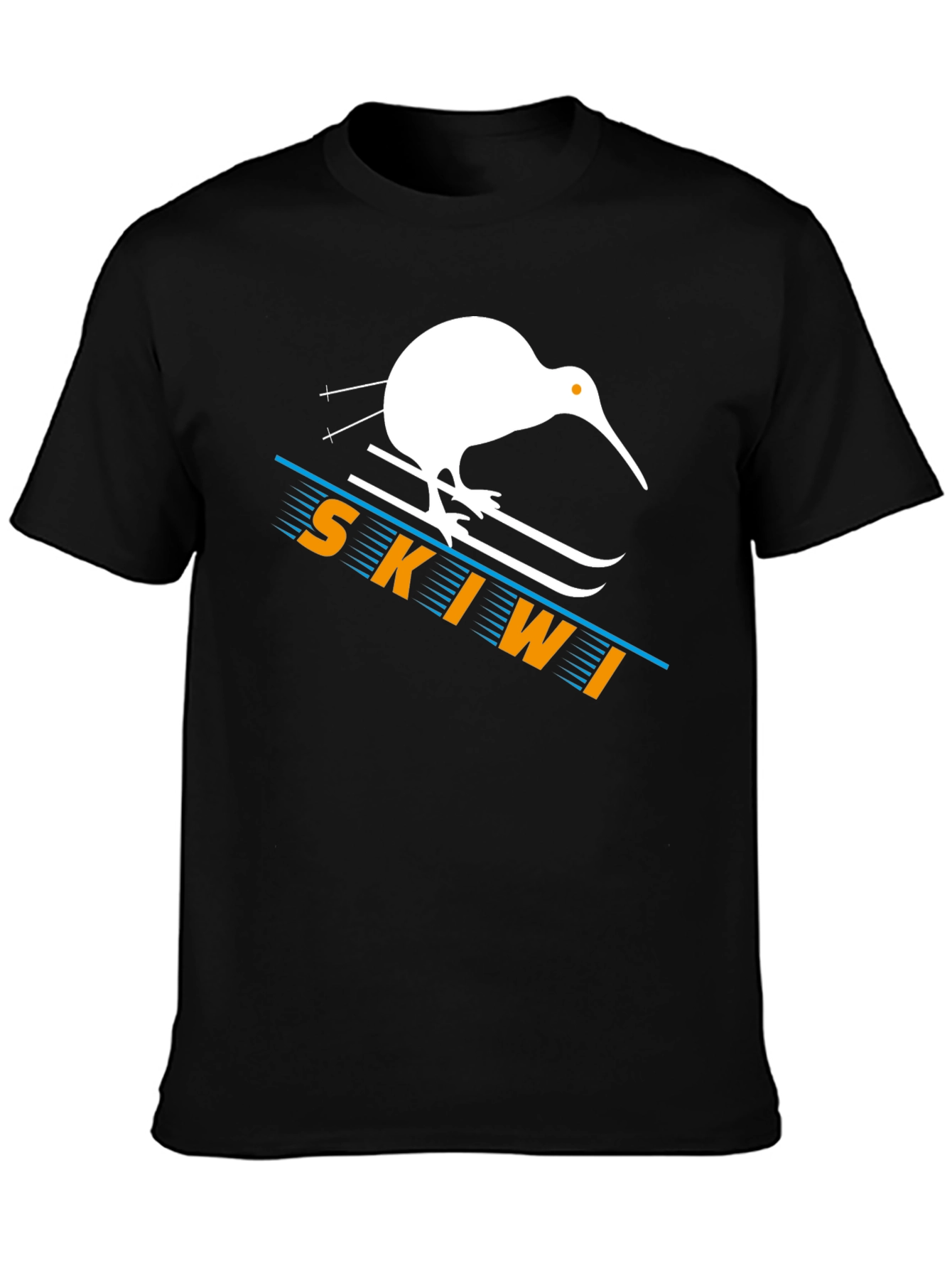 Skiwi T-Shirt - Black Cotton Kiwi Bird Skiing Tee
