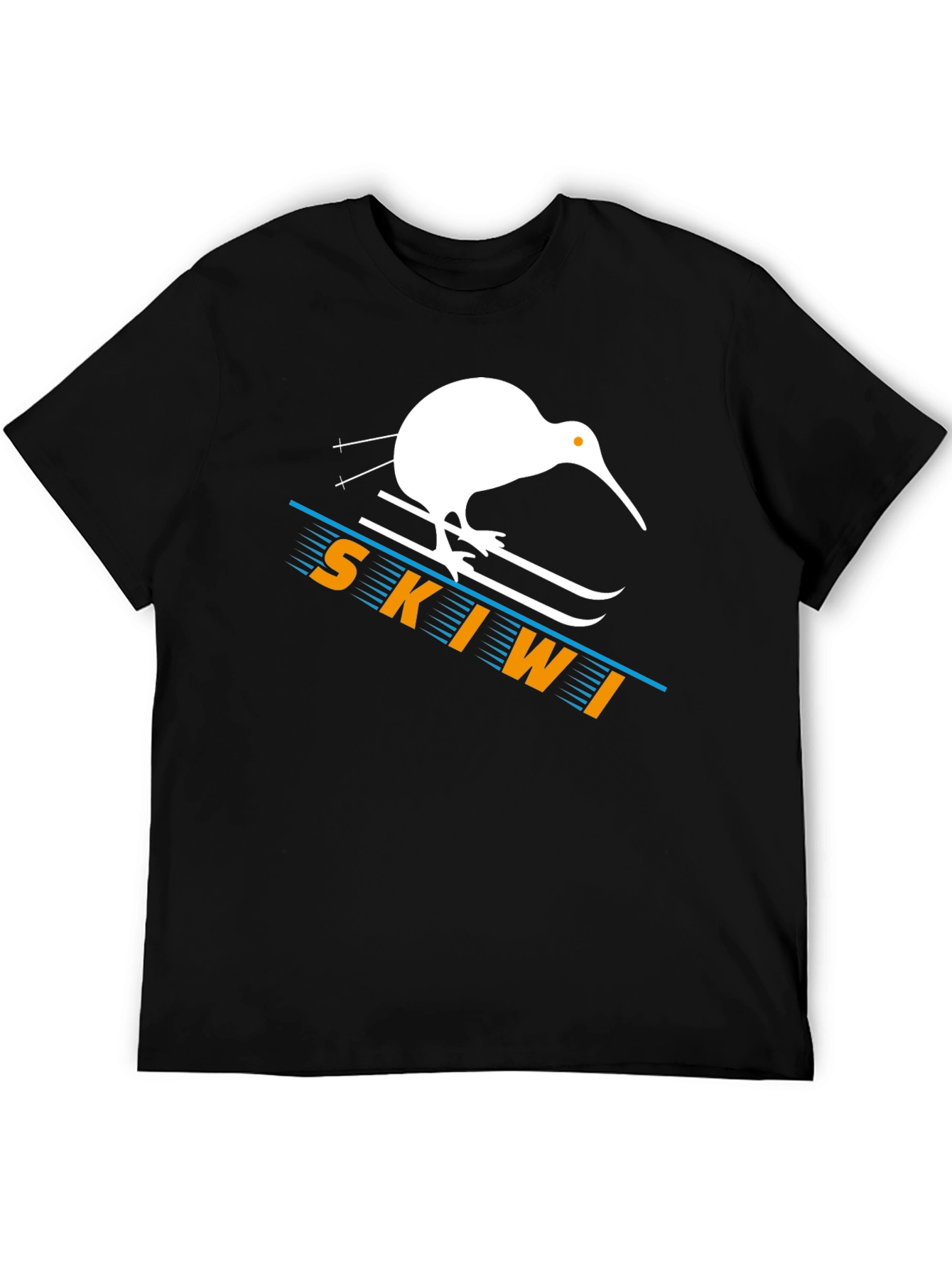 Skiwi T-Shirt - Black Cotton Kiwi Bird Skiing Tee