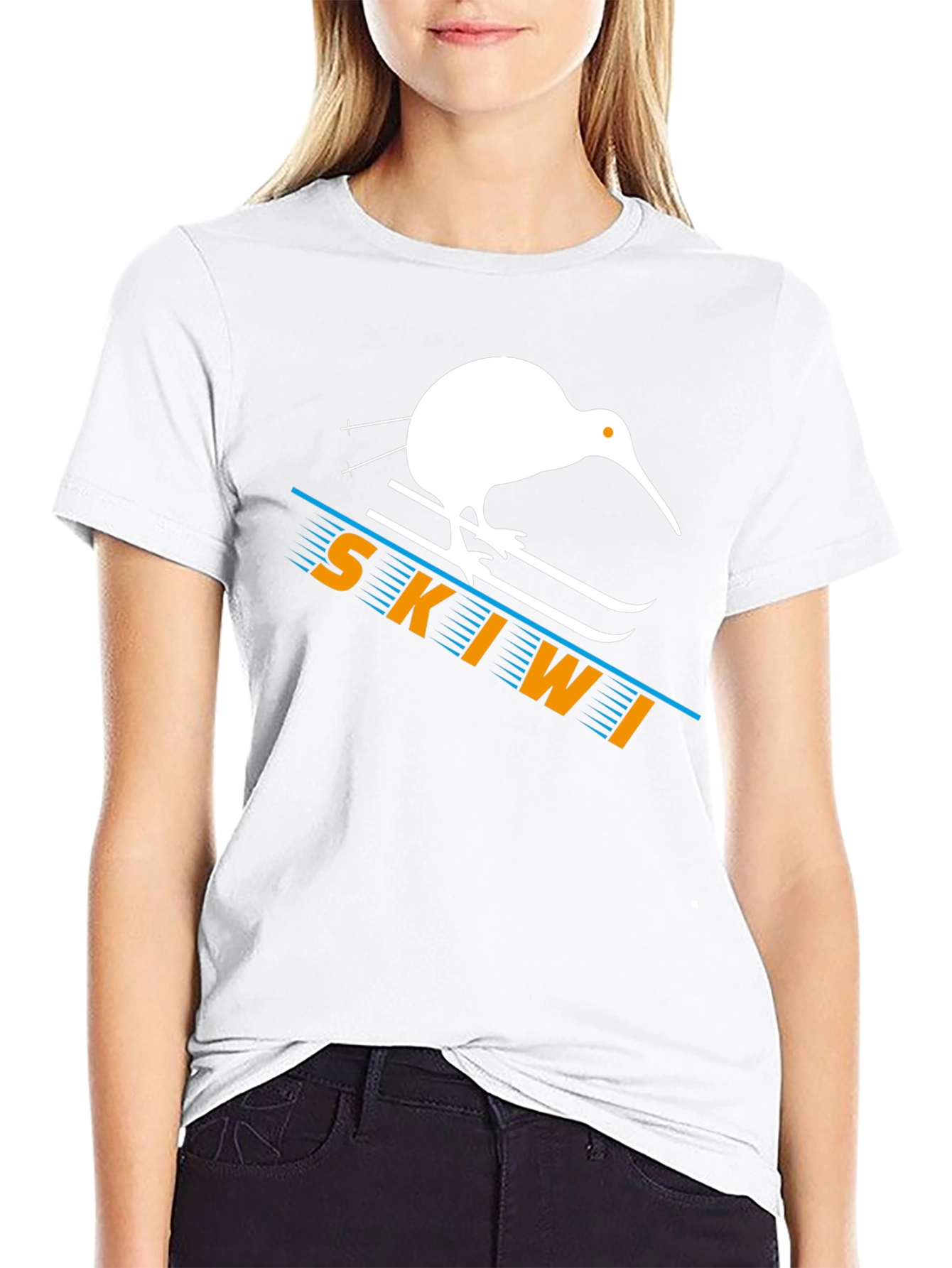 Skiwi T-Shirt - Black Cotton Kiwi Bird Skiing Tee