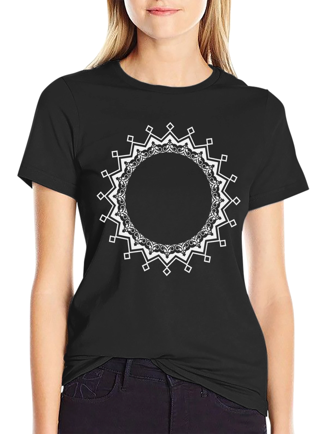 Geometric Mandala Print Black Tee