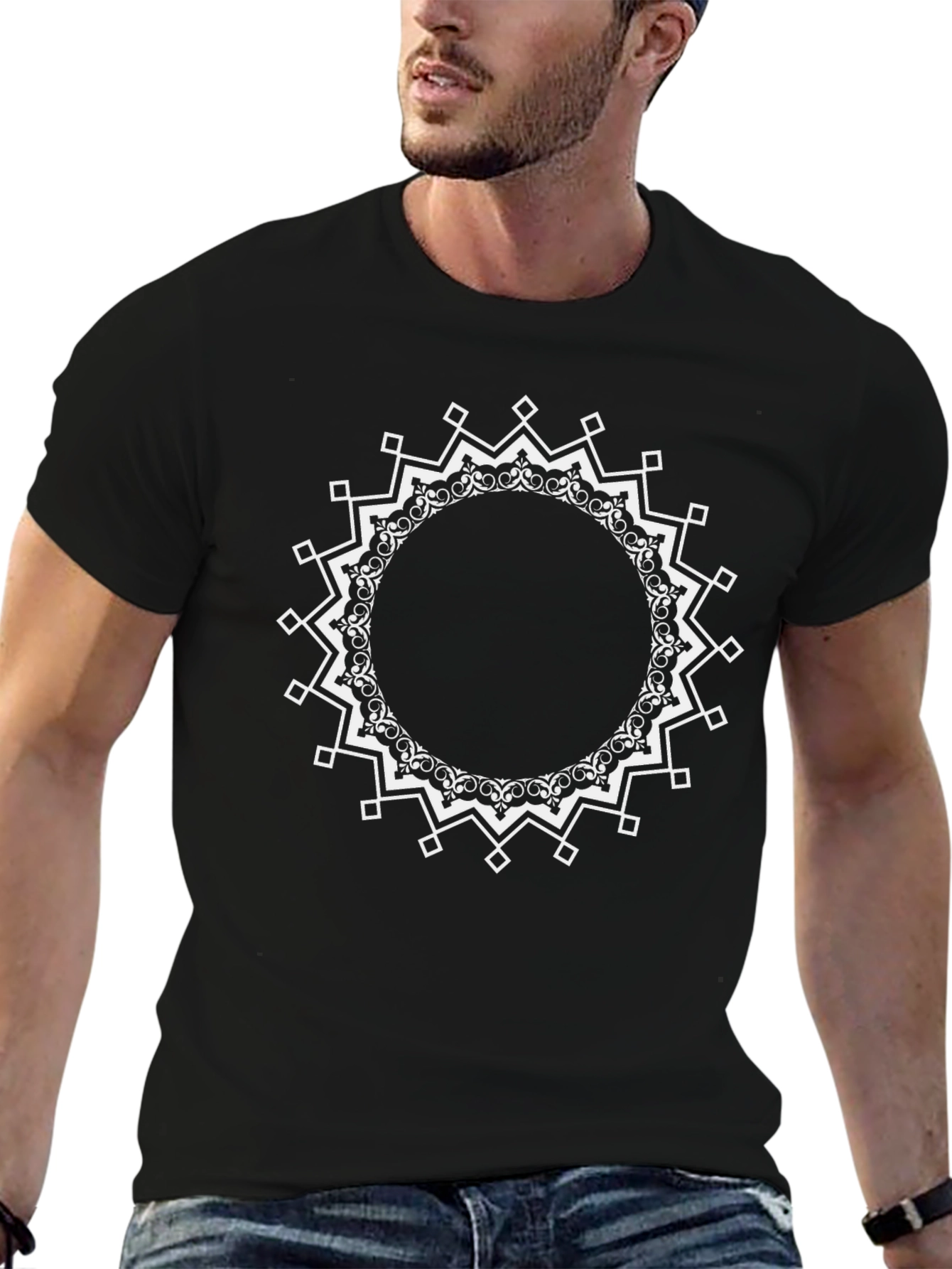 Geometric Mandala Print Black Tee