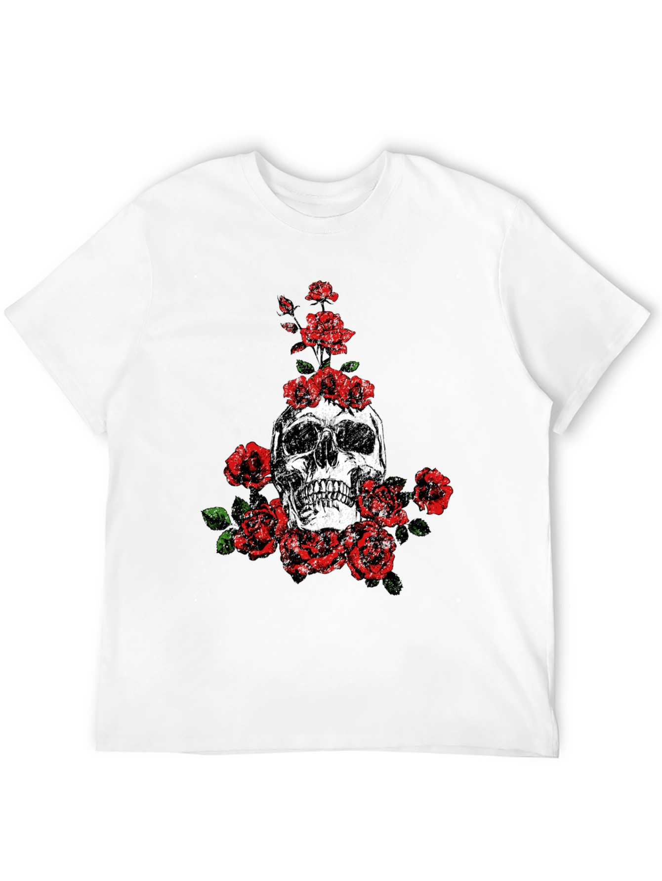 Skull and Roses Graphic Print Black T-Shirt
