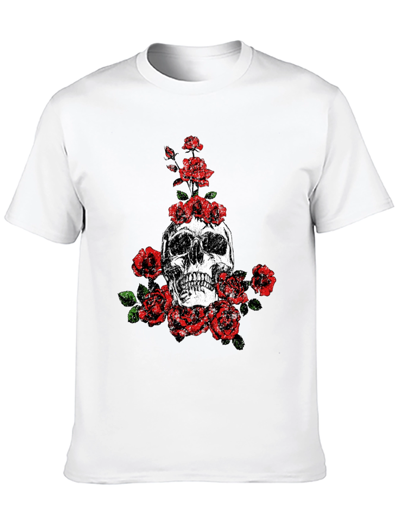 Skull and Roses Graphic Print Black T-Shirt
