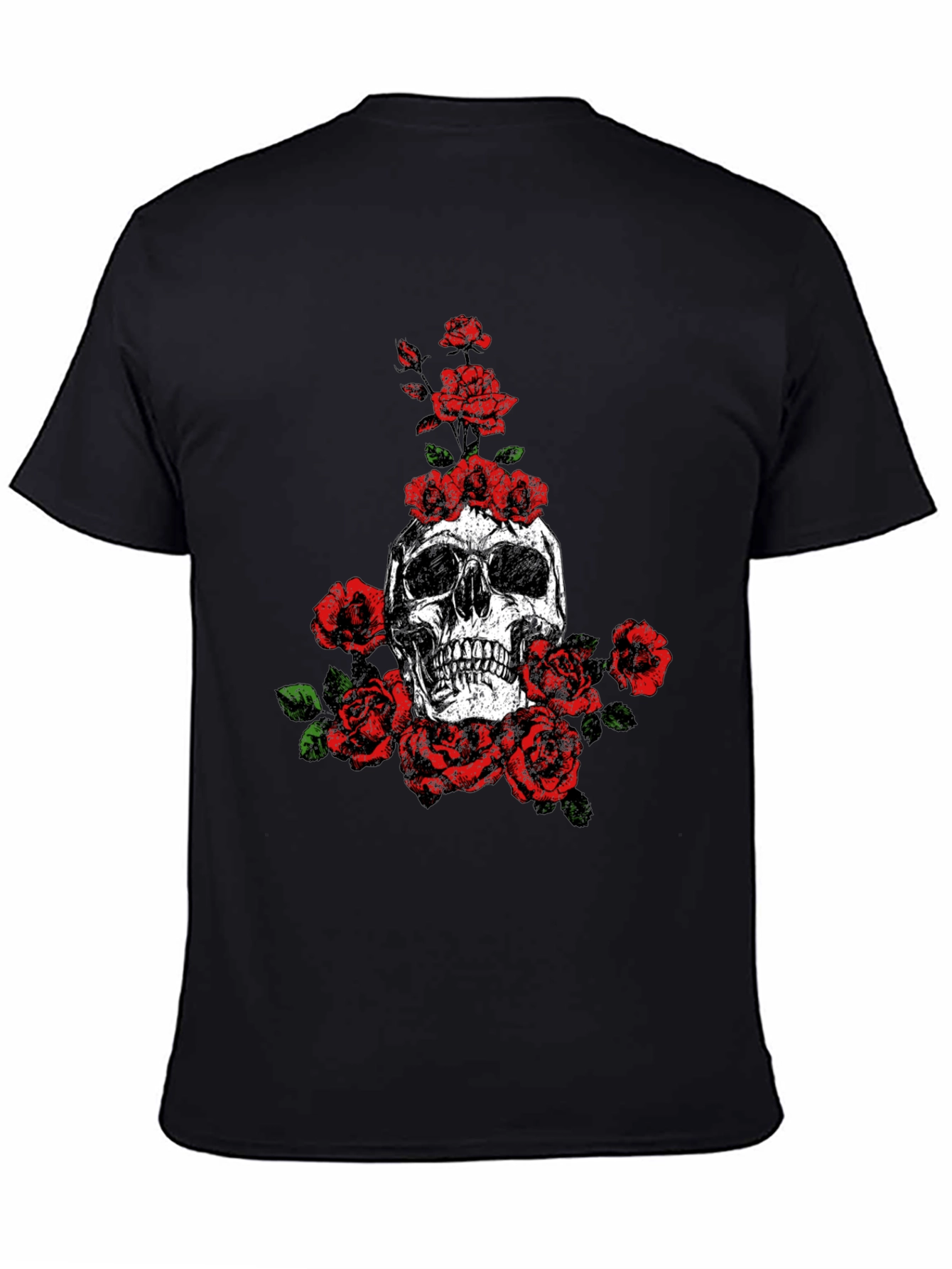 Skull and Roses Graphic Print Black T-Shirt