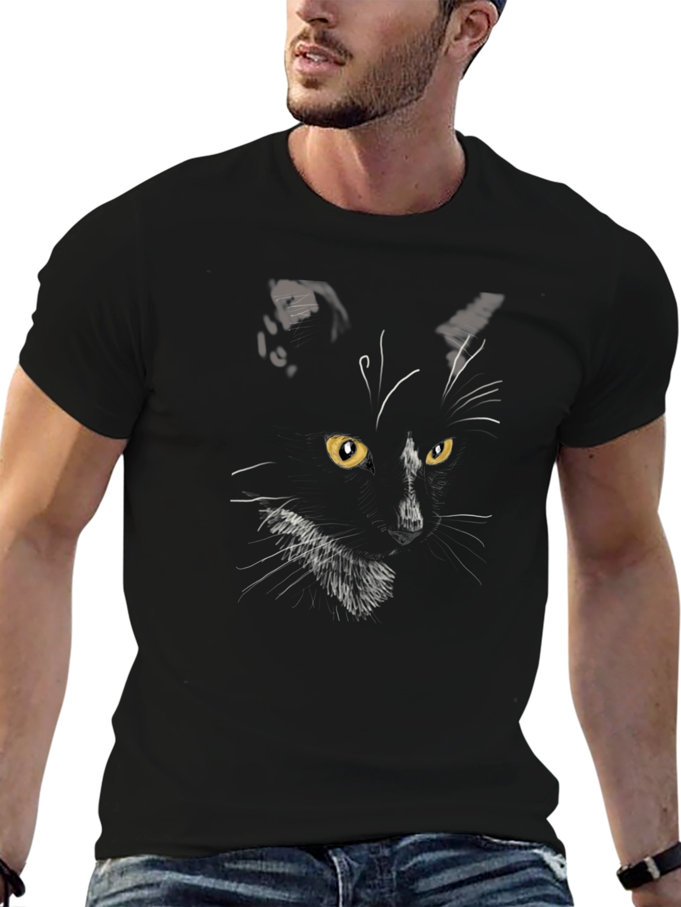 Black Cat Graphic Tee - Mens Stylish Crewneck