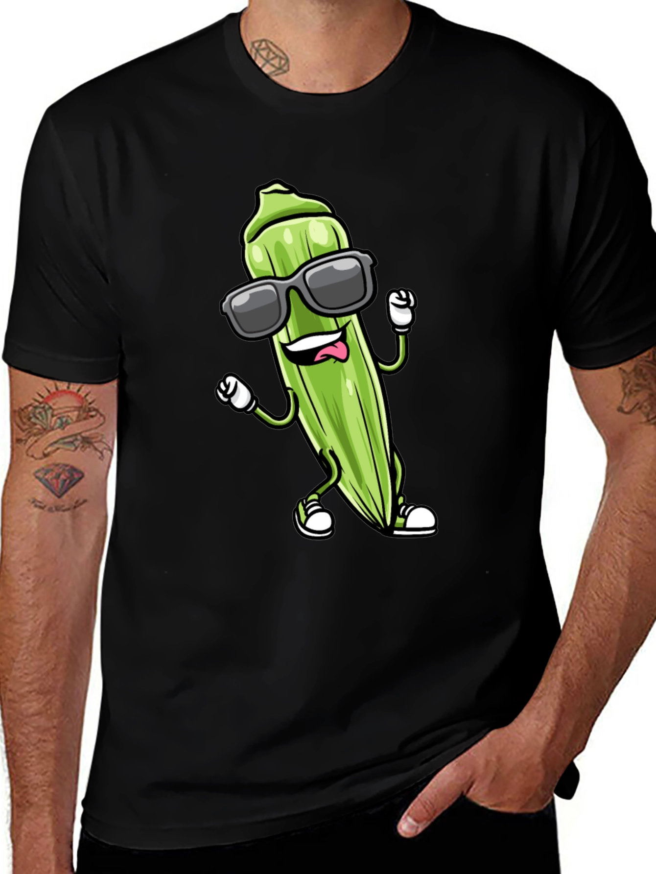 Cool Okra Graphic Tee - Black Cotton Blend