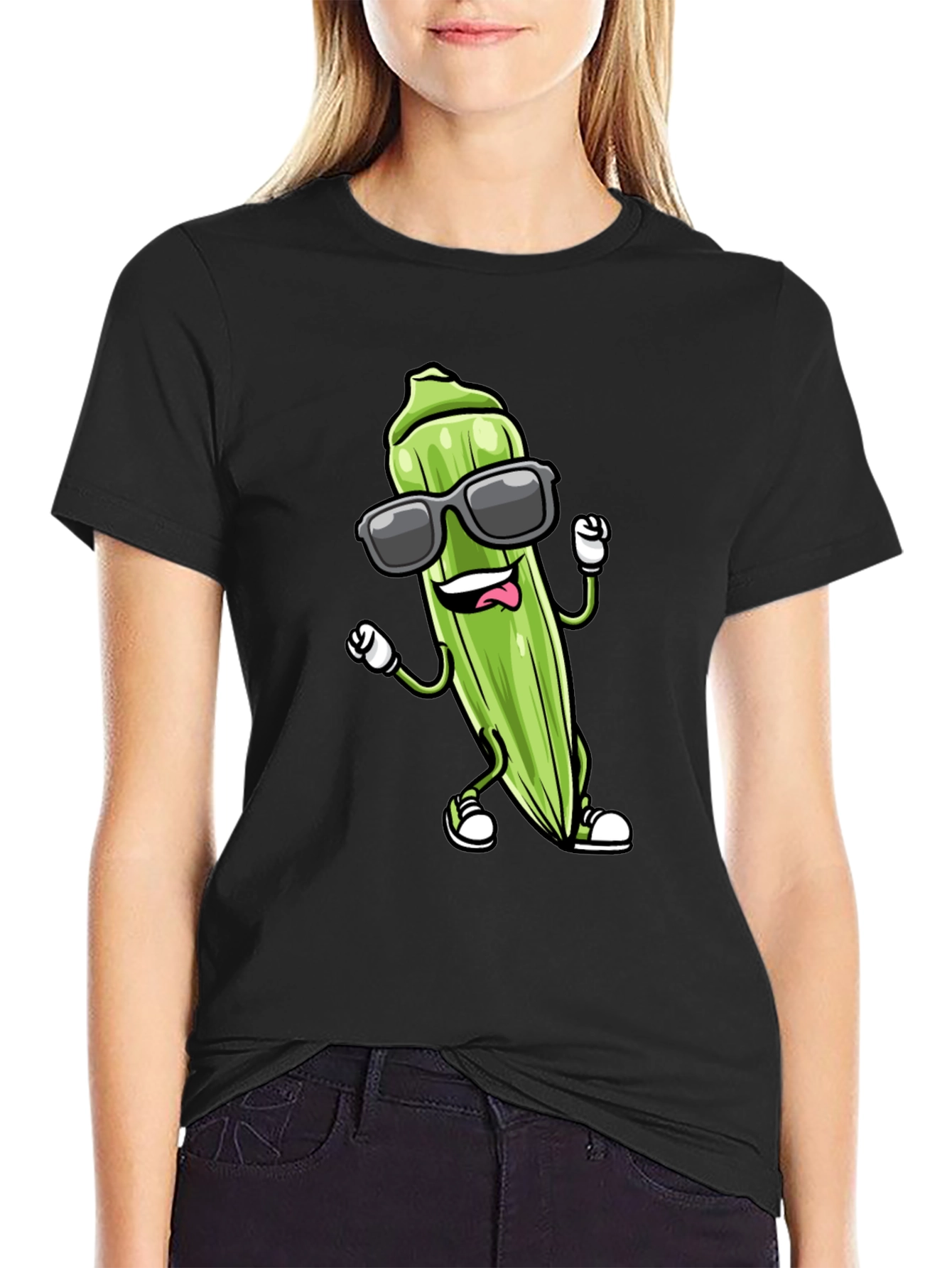 Cool Okra Graphic Tee - Black Cotton Blend