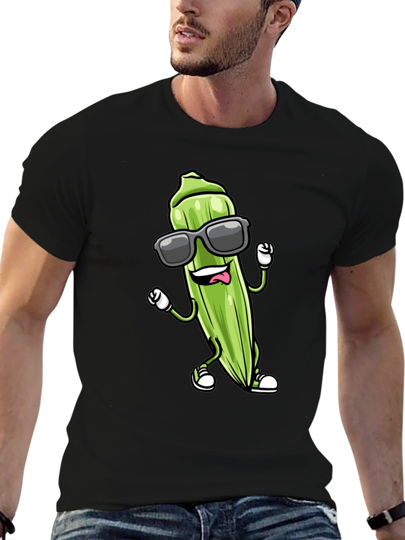 Cool Okra Graphic Tee - Black Cotton Blend