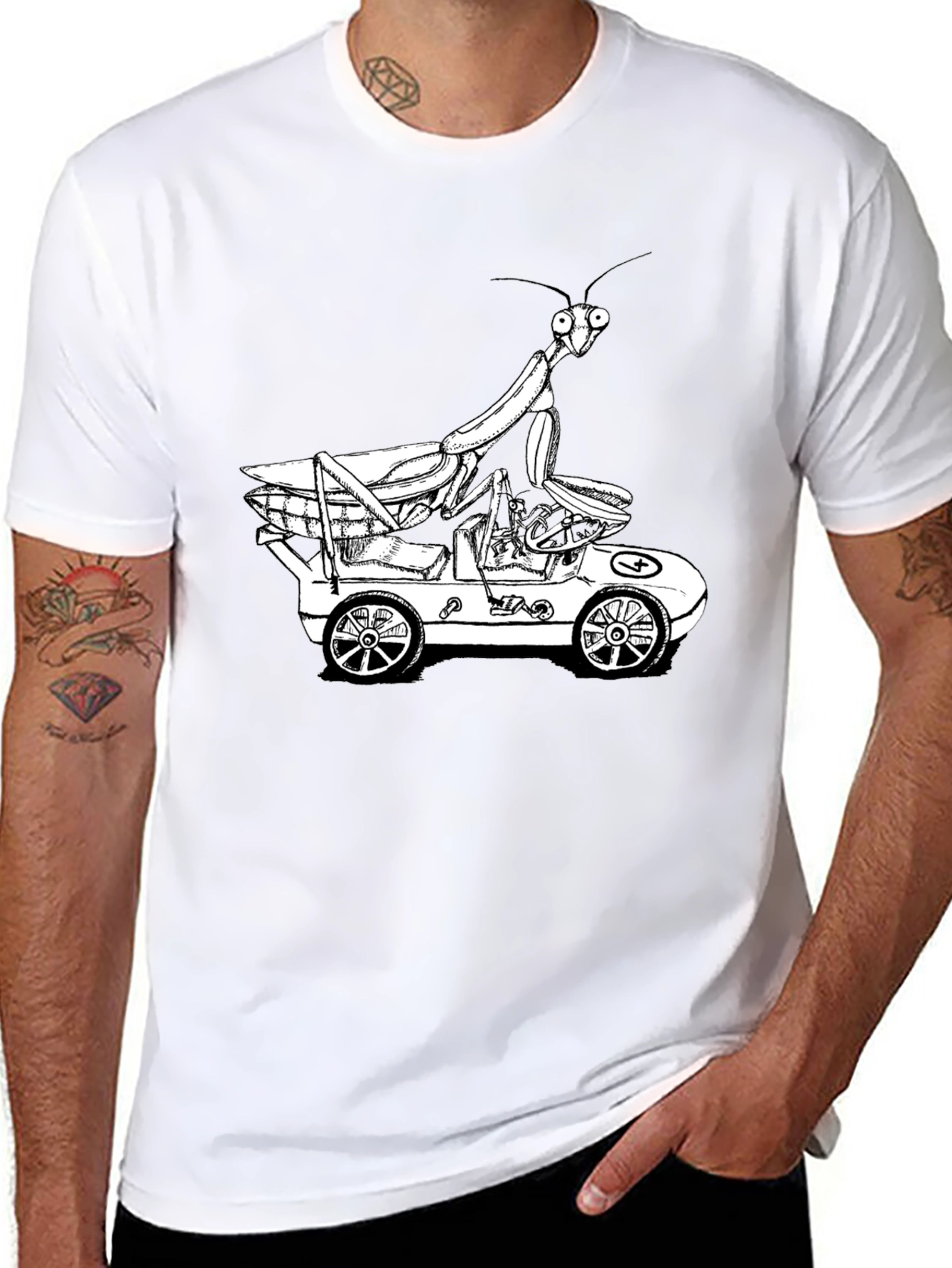 Mantis in a Car Graphic Tee - Unique Design