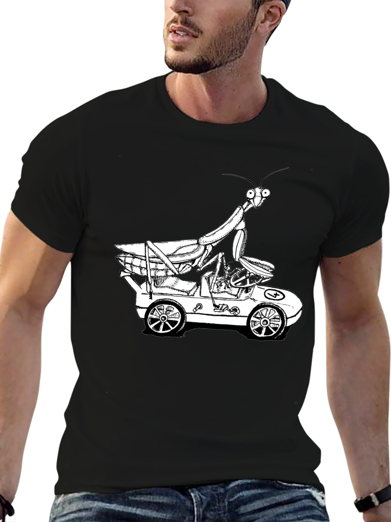 Mantis in a Car Graphic Tee - Unique Design