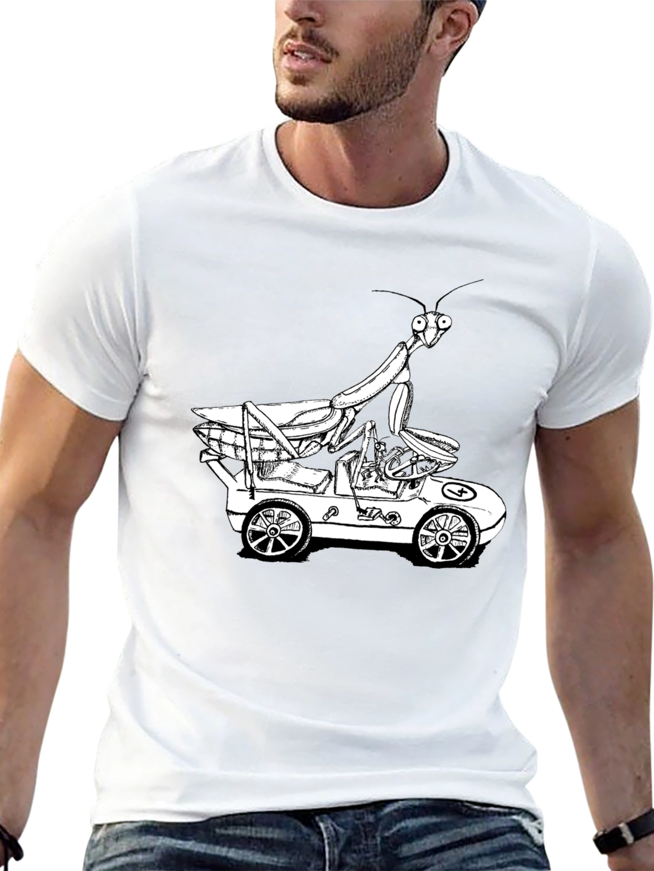 Mantis in a Car Graphic Tee - Unique Design