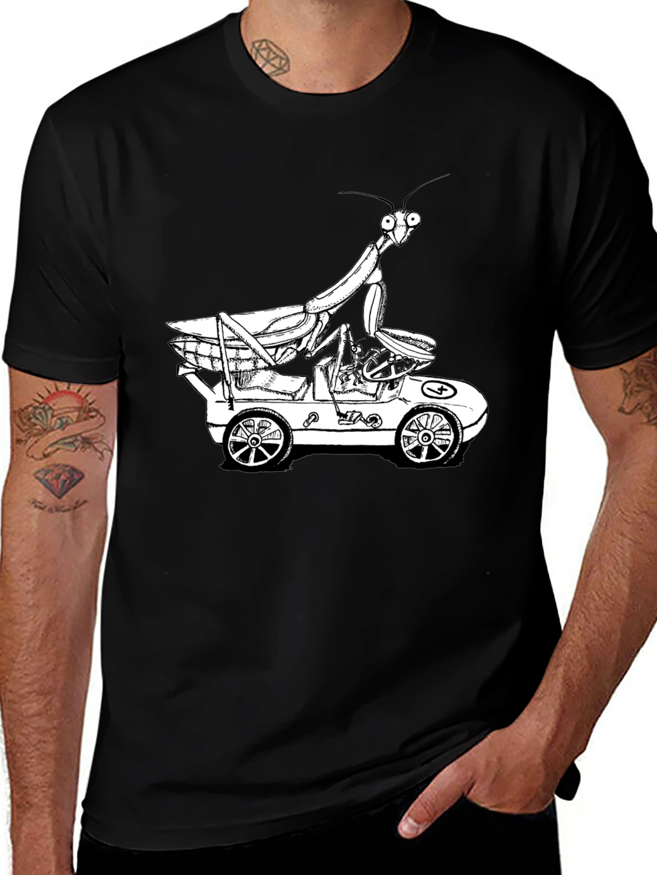 Mantis in a Car Graphic Tee - Unique Design