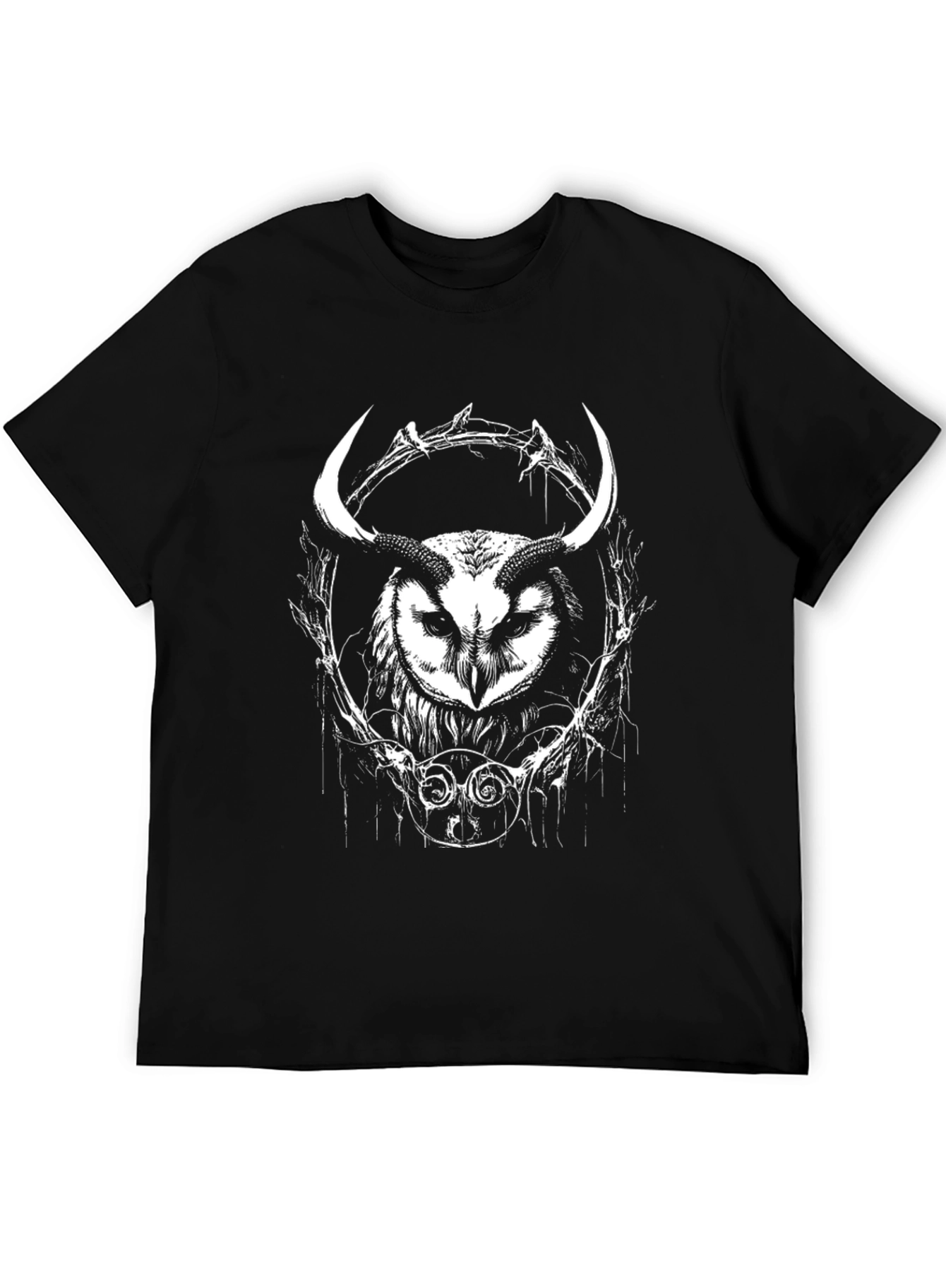 Owl Horns Graphic Black T-Shirt